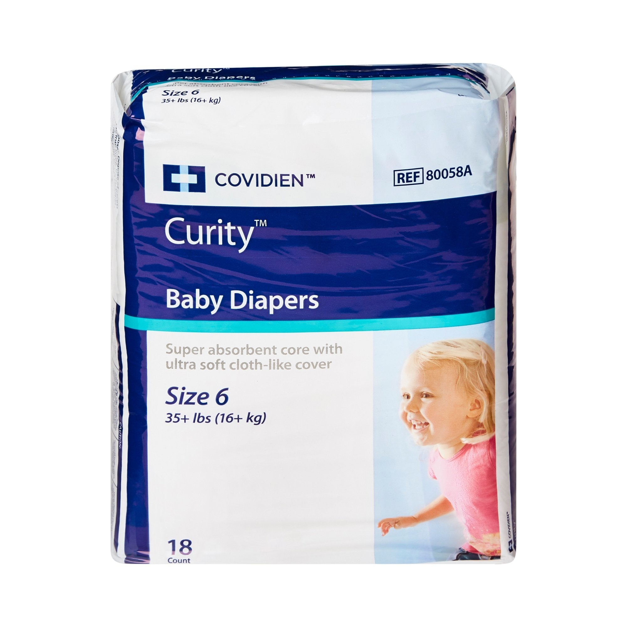 Curity Unisex Baby Diapers, Heavy Absorbency, Disposable, Size 6, 35+ lbs (18 Units)