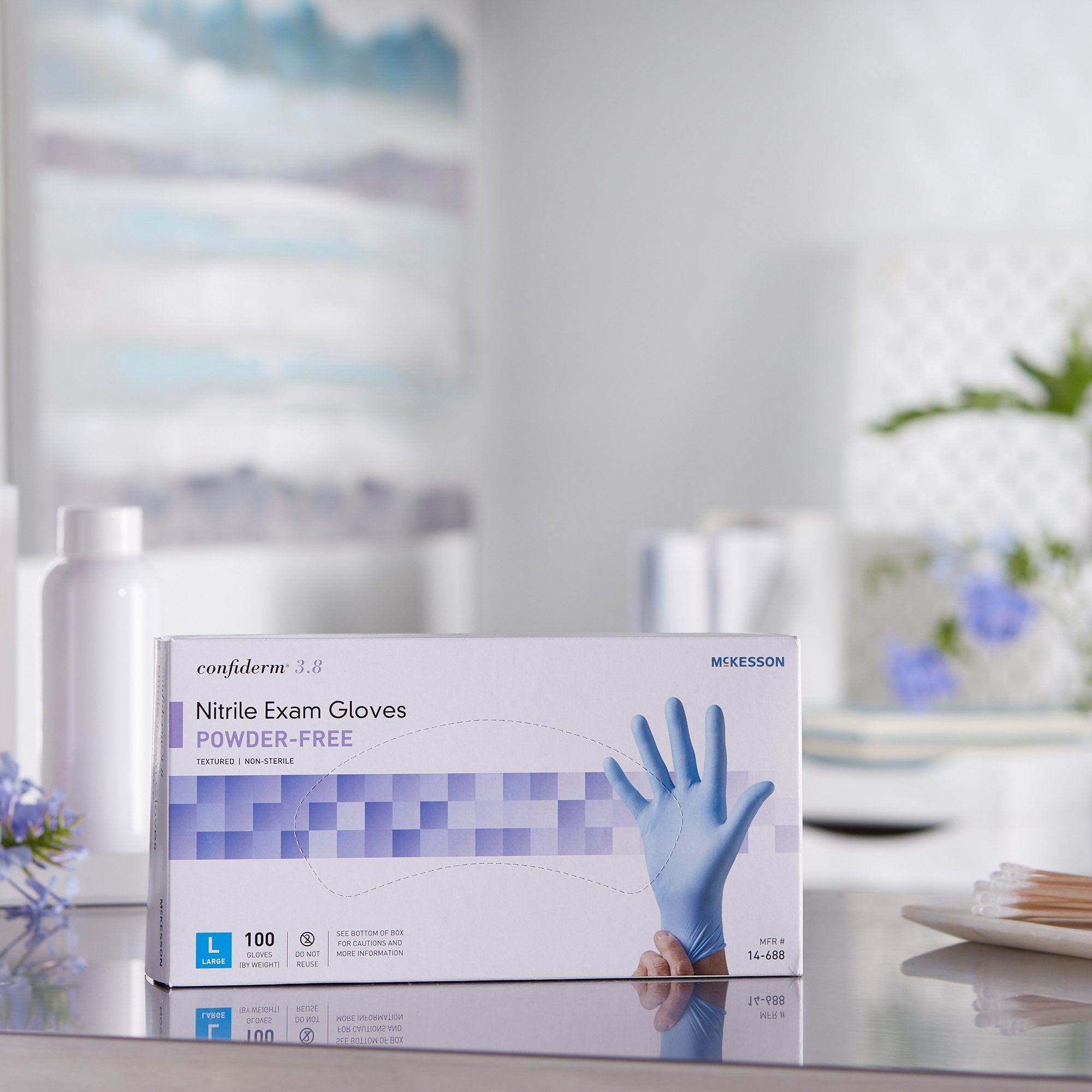 McKesson Confiderm 3.8 Nitrile Gloves, Large, Blue, NonSterile - 100 Pack