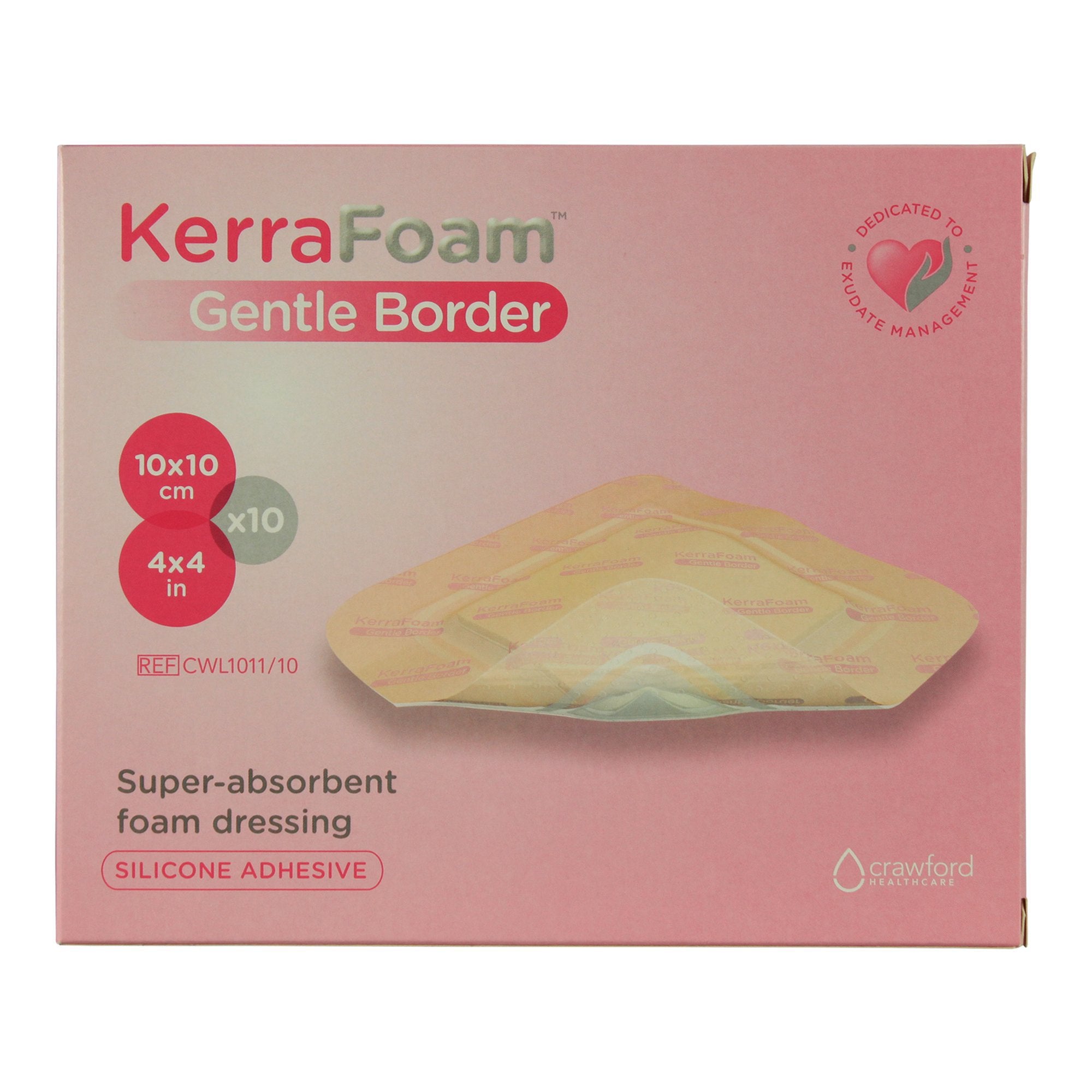 KerraFoam™ Gentle Border Silicone Foam Dressing, 4 x 4 Inch (10 Units)