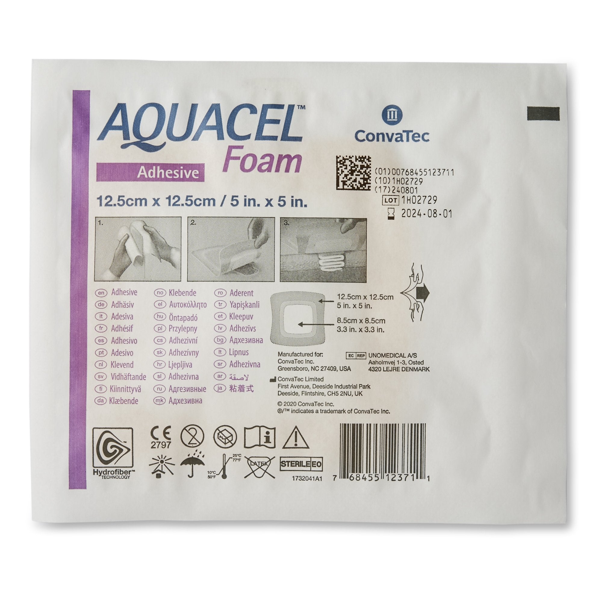 Aquacel® Silicone Adhesive with Border Silicone Foam Dressing, 5 x 5 Inch (10 Units)