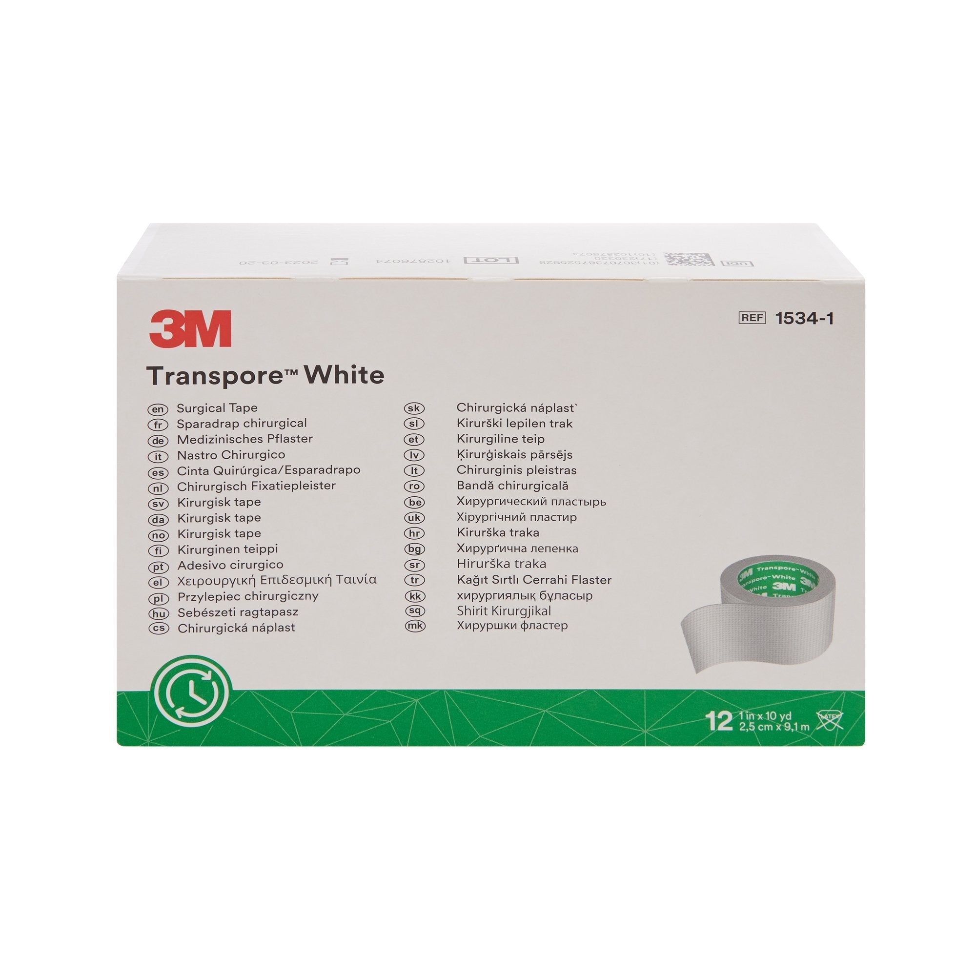 3M™ Transpore™ Plastic Medical Tape, 1 Inch x 10 Yard, White (1 Unit)