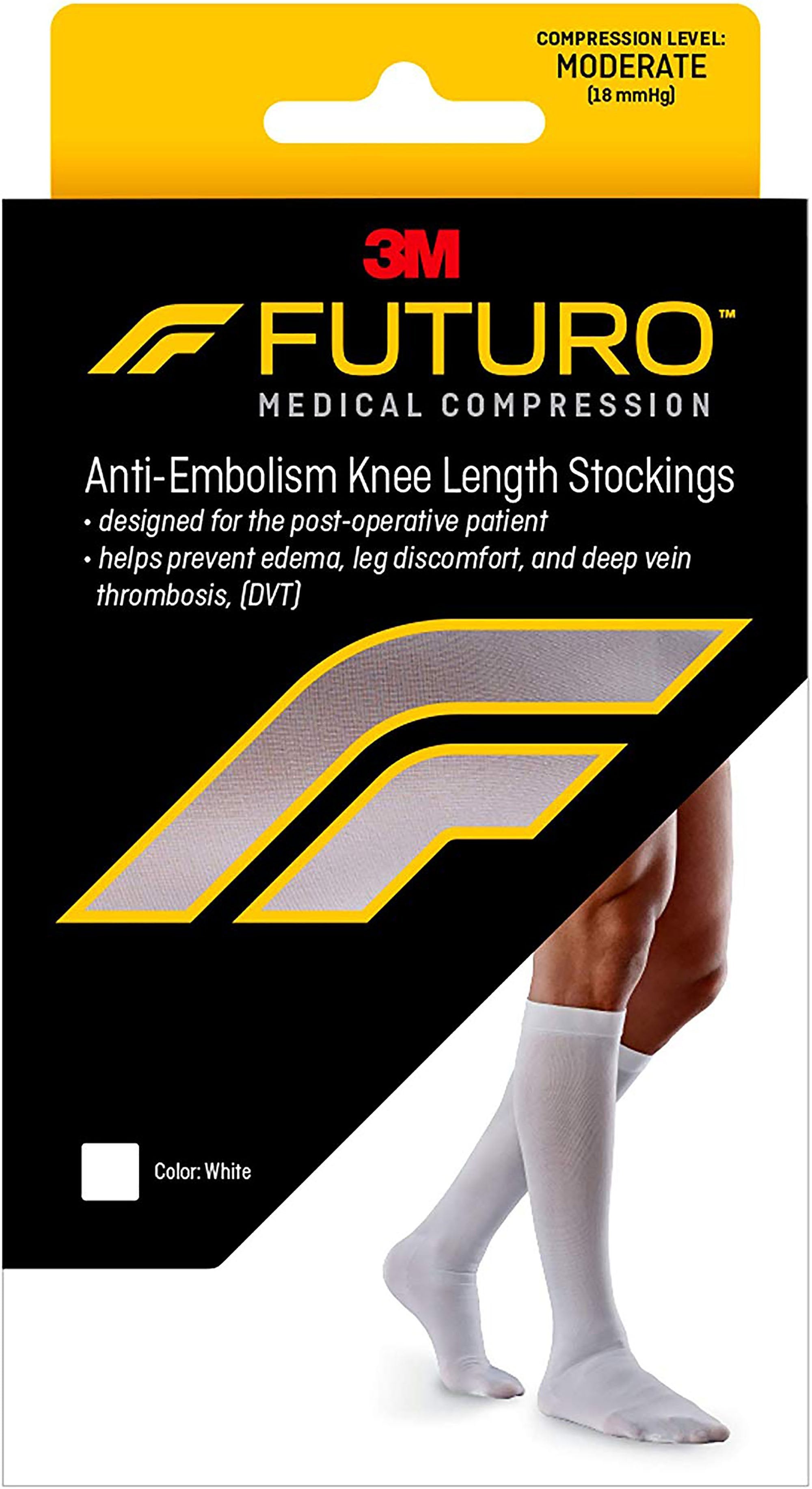 3M Futuro™ Anti-Embolism Stockings, Knee-High, Closed-Toe, Medium/Regular, White (6 Units)