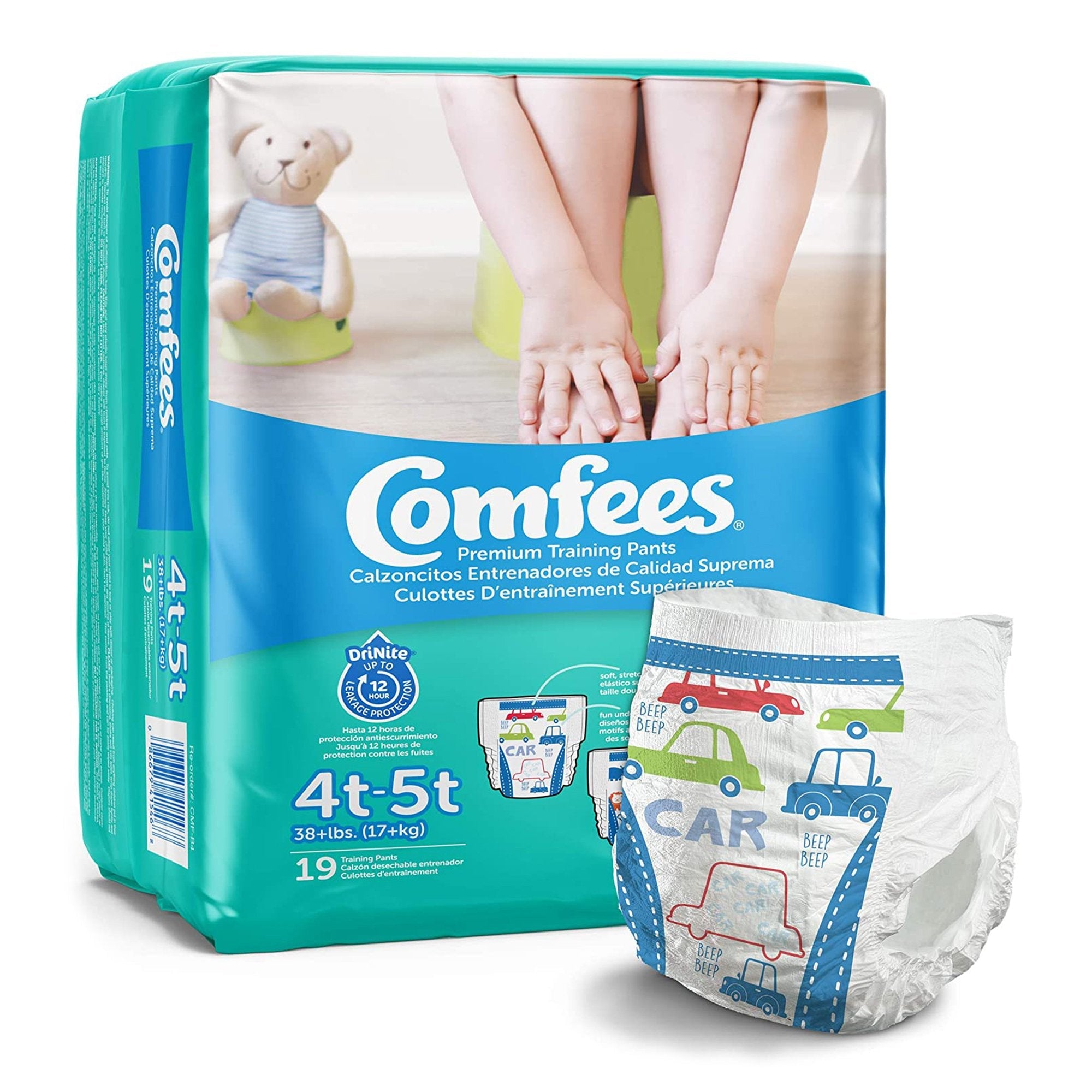 Comfees Training Pants, 12-Hour Protection, Male Toddler, 4T-5T, Over 38 Lbs (19 Units)