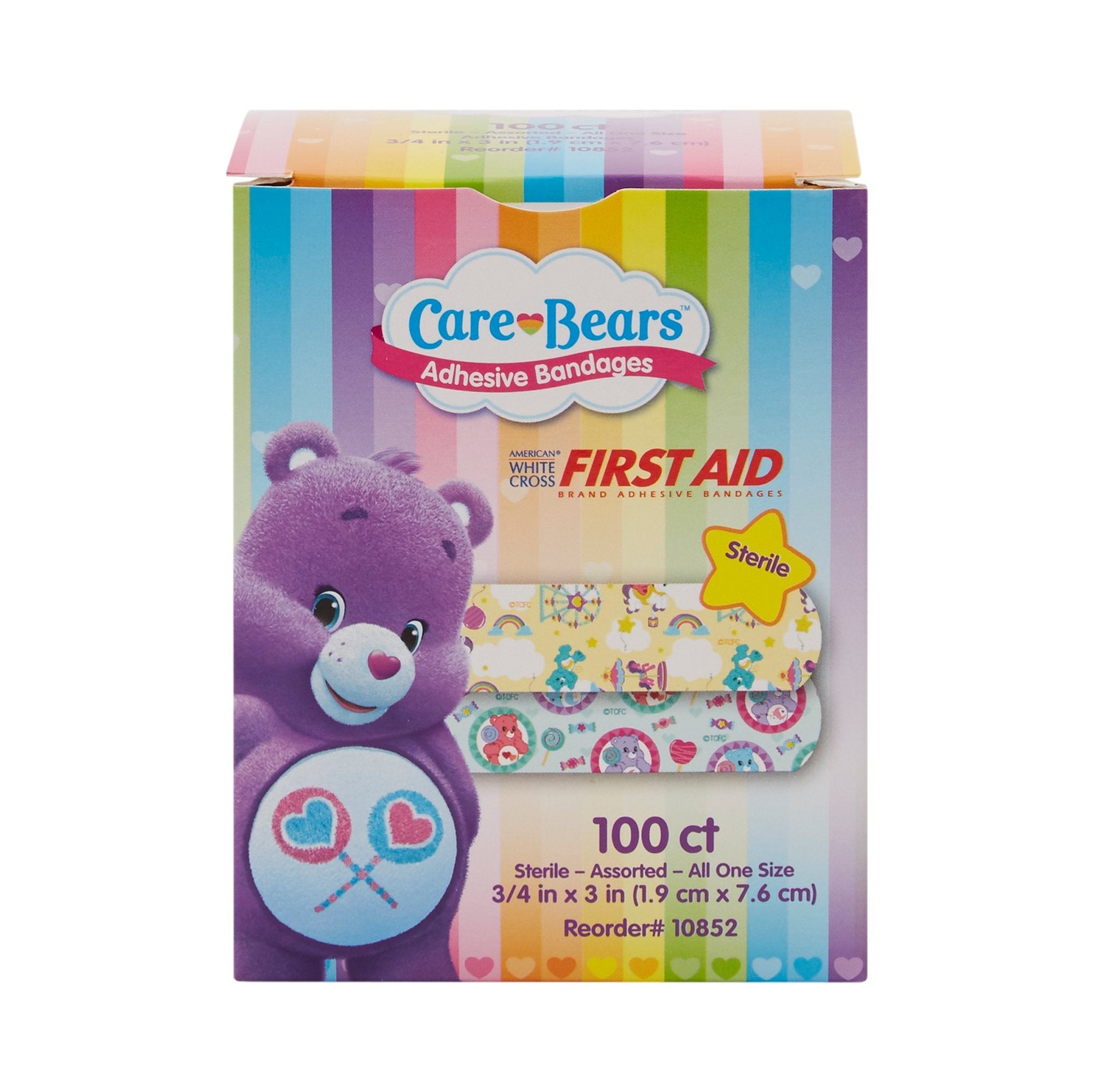 American® White Cross Stat Strip® Kid Design (Care Bears) Adhesive Strip, 3/4 x 3 Inch (100 Units)
