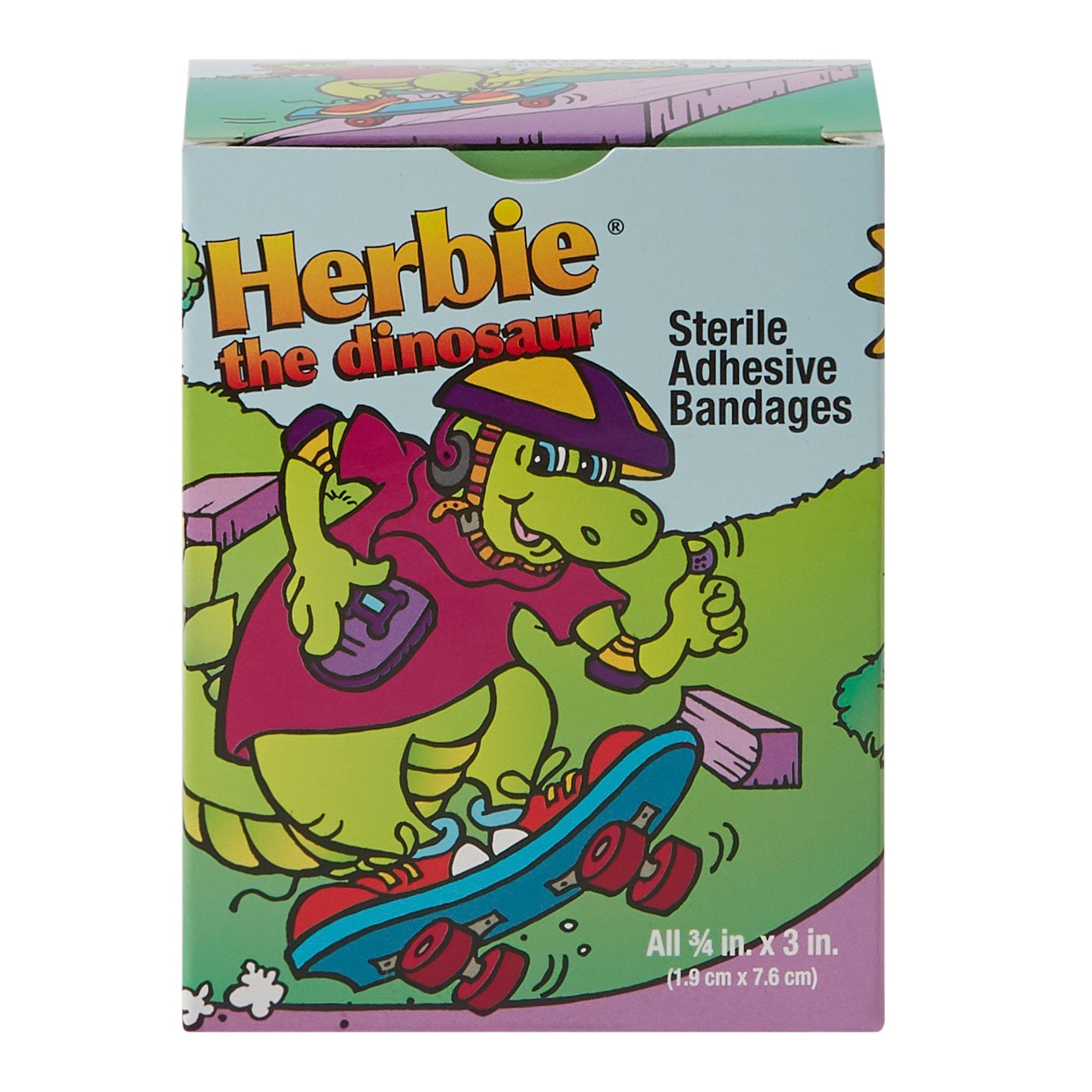 American® White Cross Stat Strip® Kid Design (Herbie the Dinosaur) Adhesive Strip, ¾ x 3 Inch (100 Units)