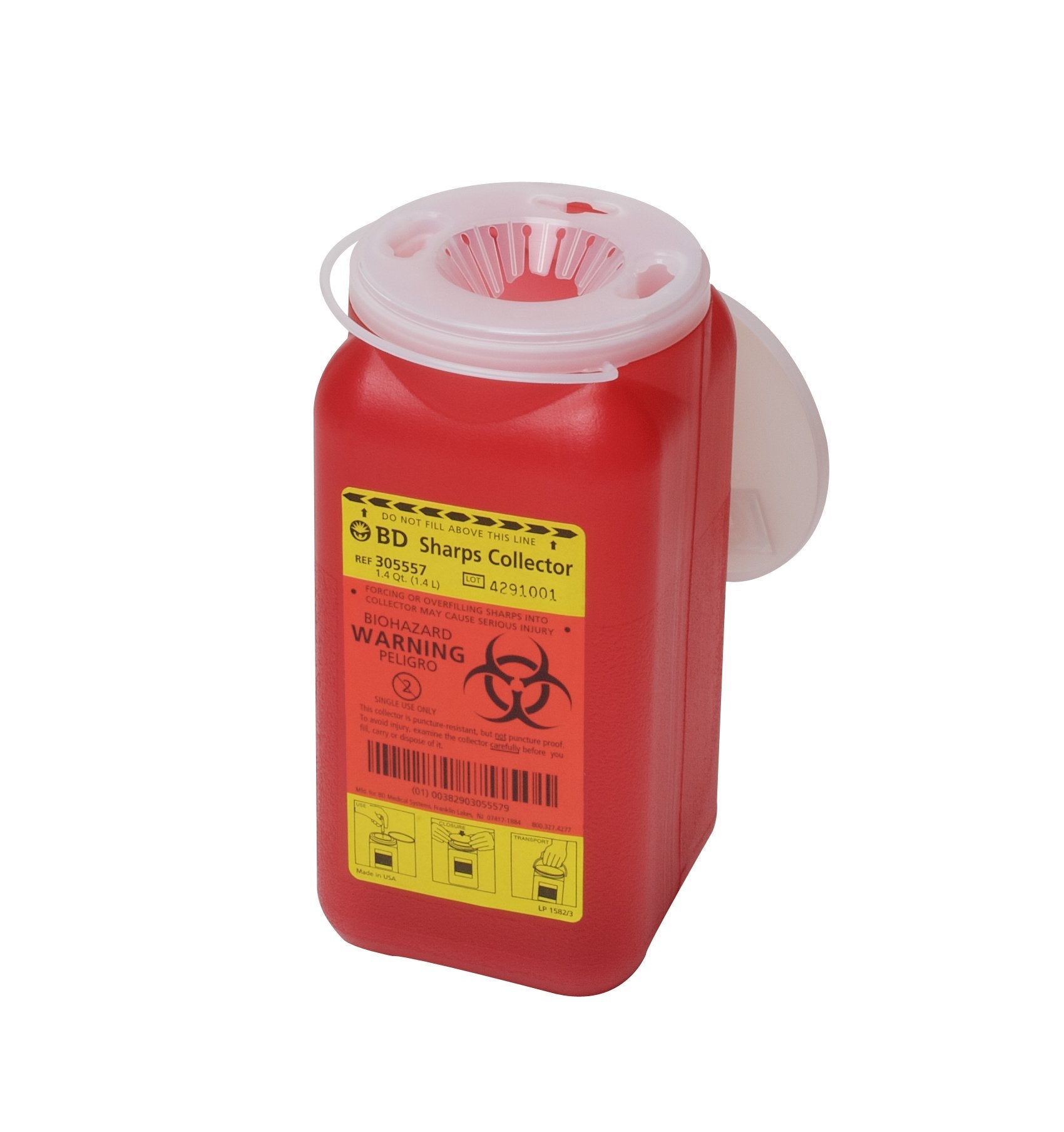 BD™ Red Sharps Container, 1.4 Quart, 7¾ x 3¾ x 3¾ Inch (36 Units)