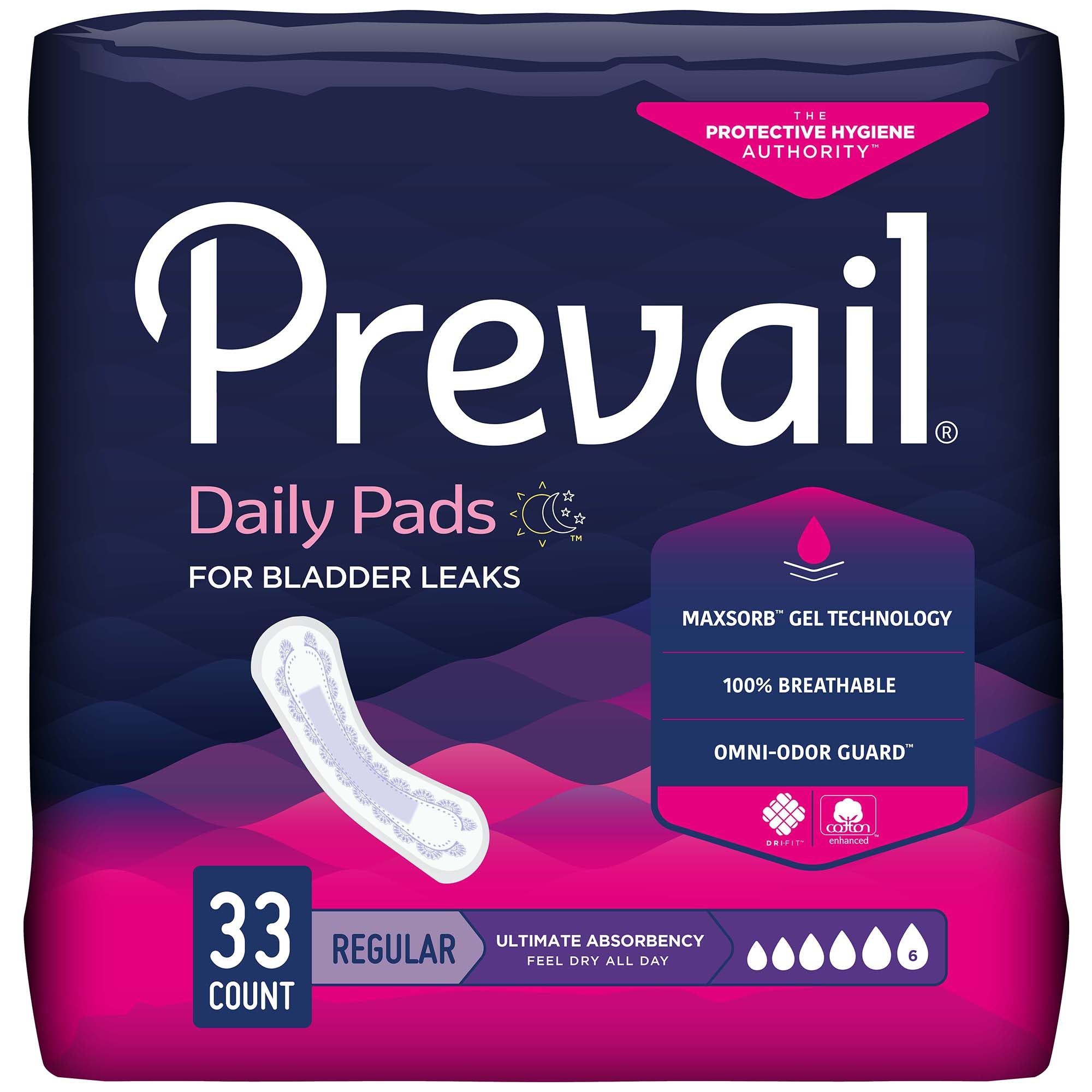 Prevail® Daily Ultimate Bladder Control Pads, 16" Length - 33 Count