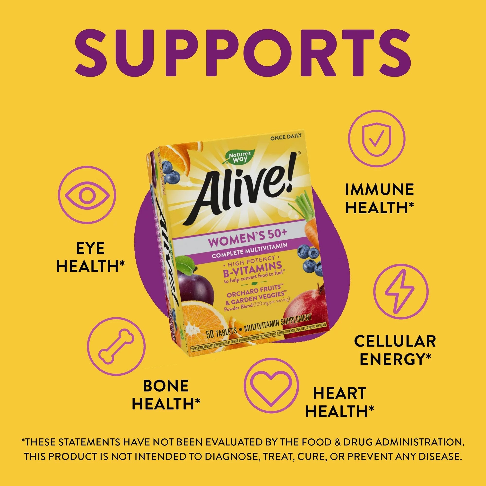 Multivitamin Supplement Alive!® Women’s 50+ Vitamin A / Vitamin C 900 mcg / 135 mg Strength Tablet (50 Units)