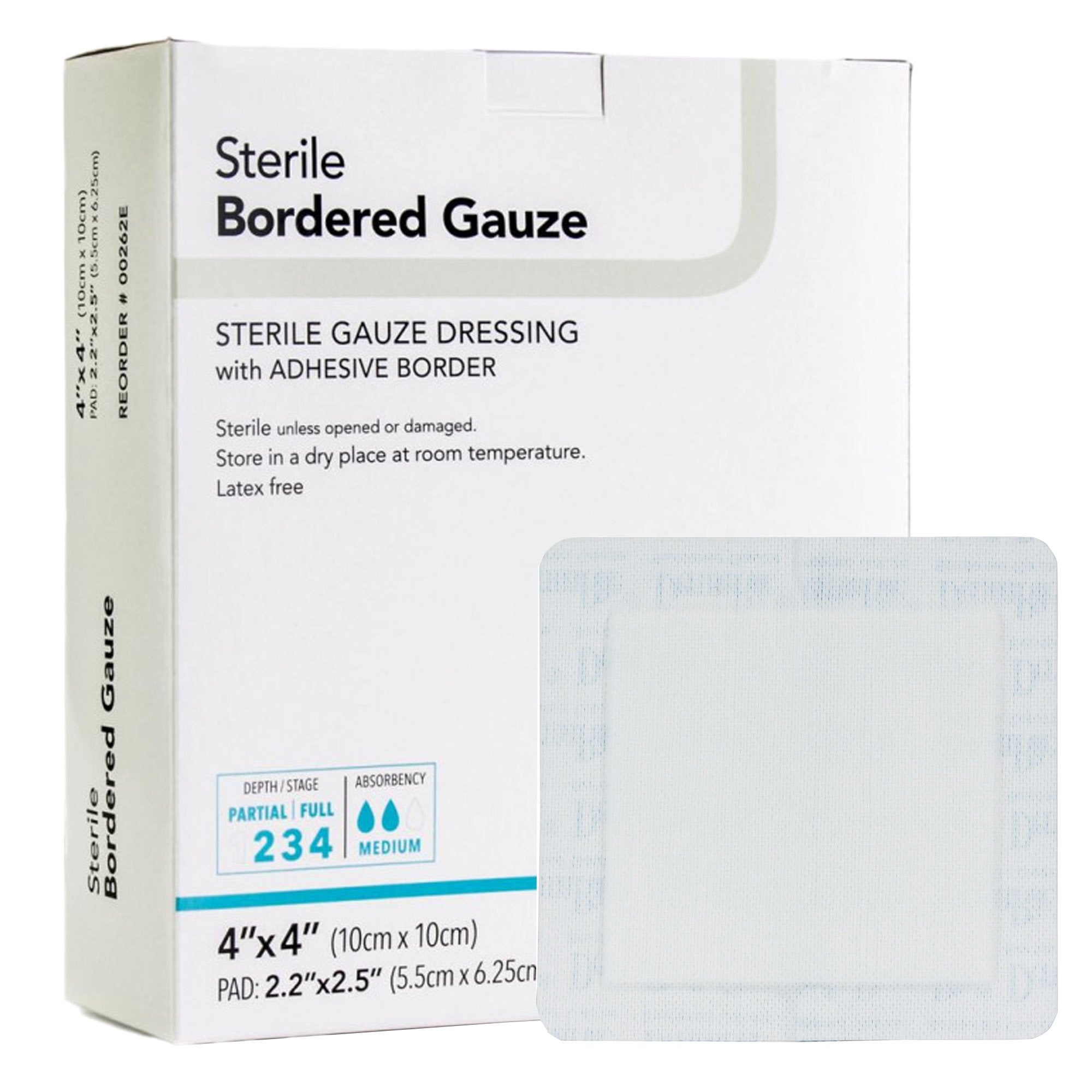 DermaRite Bordered Gauze 4x4" Adhesive Dressing, Sterile - 25 Pack