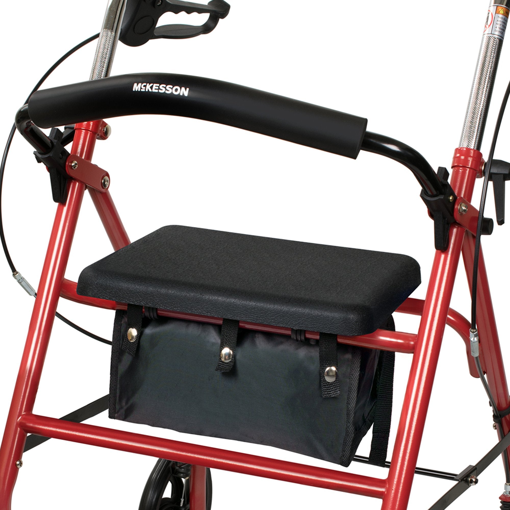 McKesson Folding Steel Four-Wheel Rollator, 12-Inch Seat Width, Red (1 Unit)
