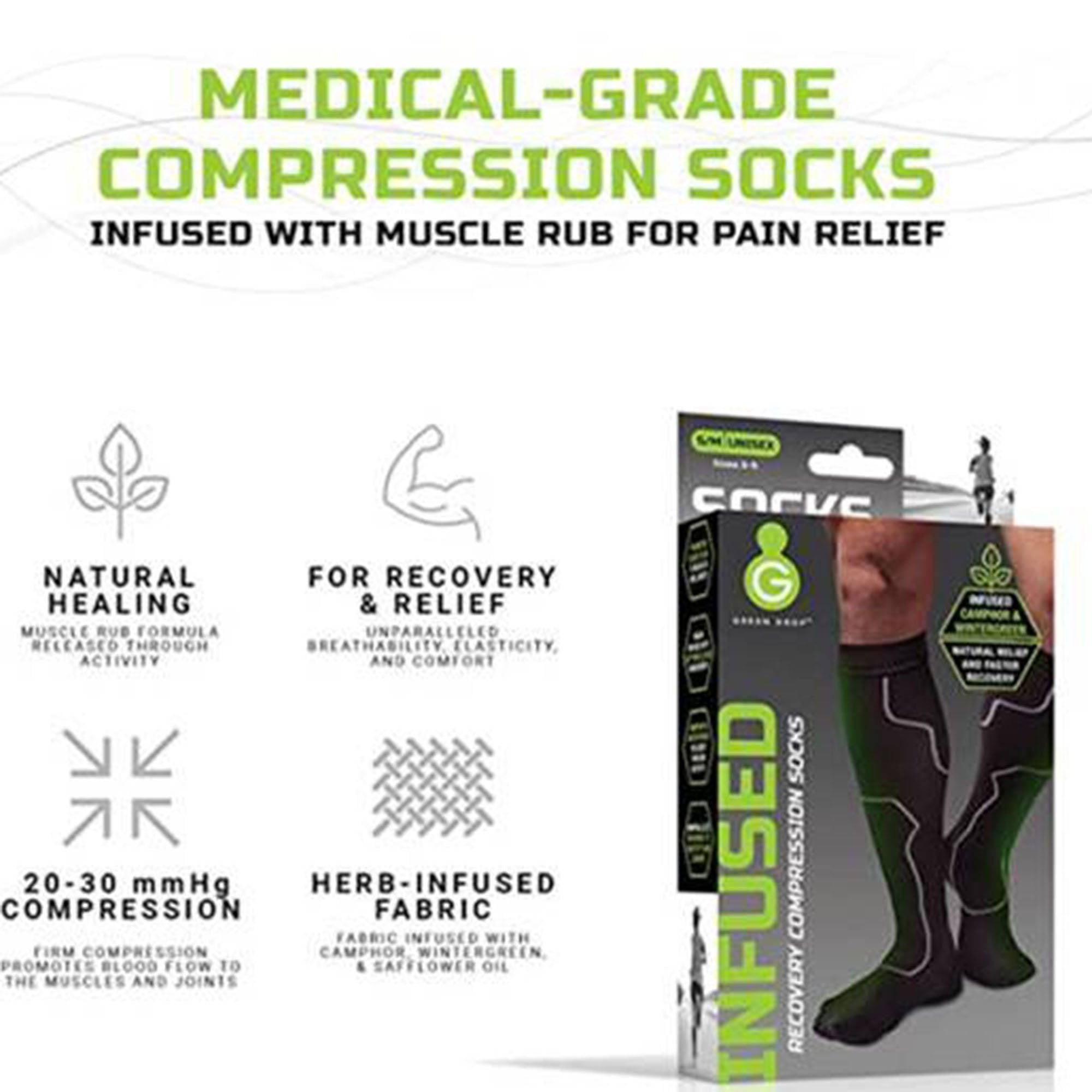 Green Drop Compression Socks – Medical-Grade Infused Support, S/M (1 Unit)