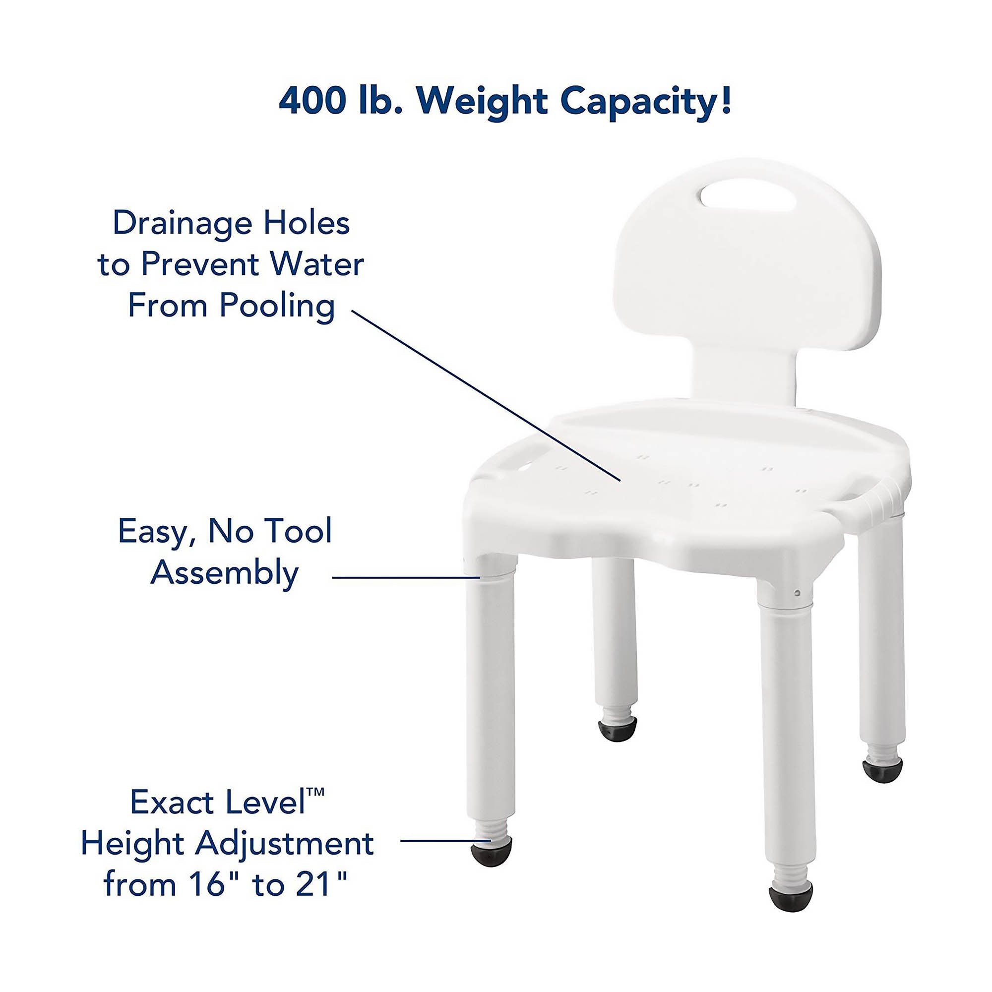 Carex Universal Bath Seat with Back, 400-lb Capacity (1 Unit)