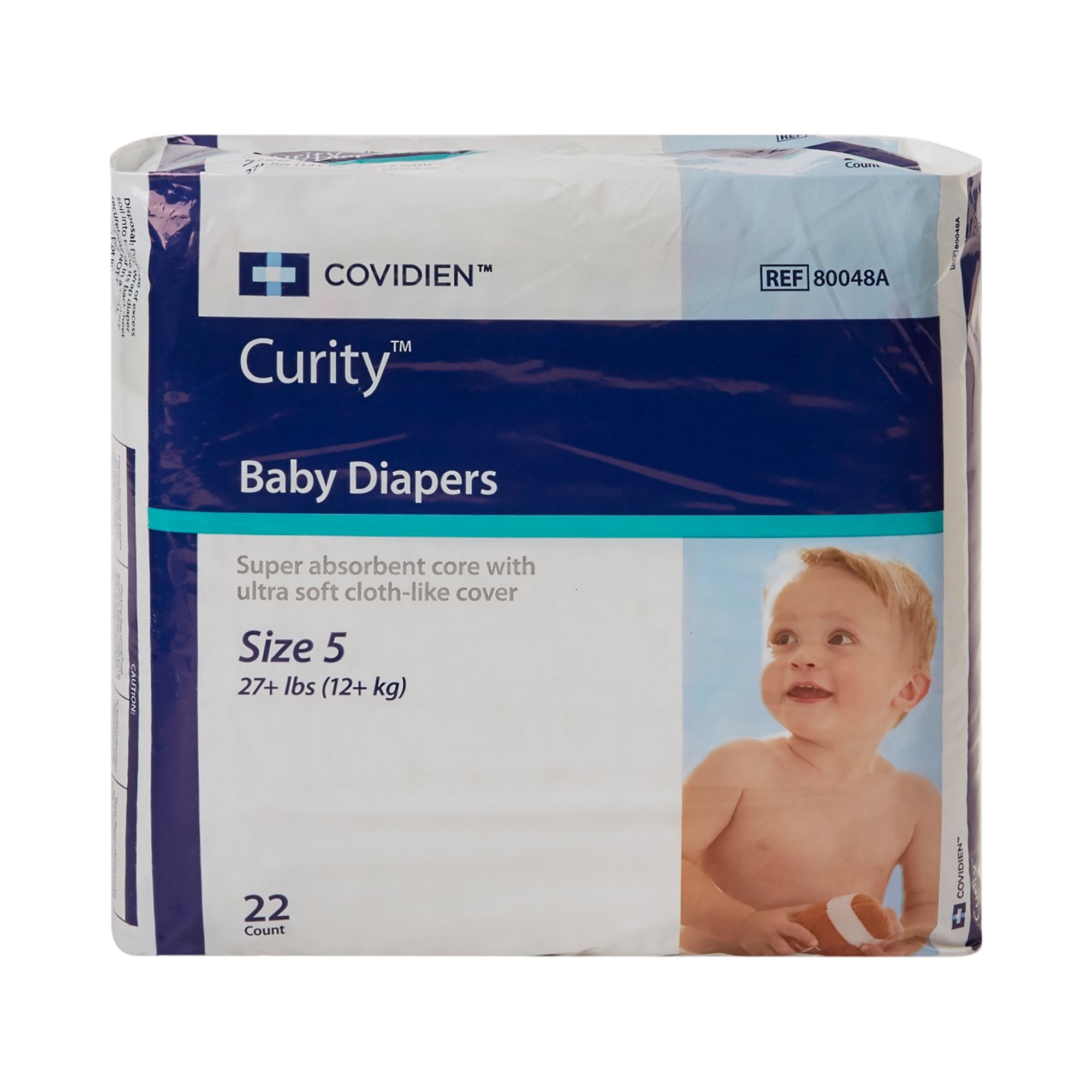 Curity Unisex Baby Diapers, Heavy Absorbency, Disposable, Size 5, 27+ lbs (22 Units)