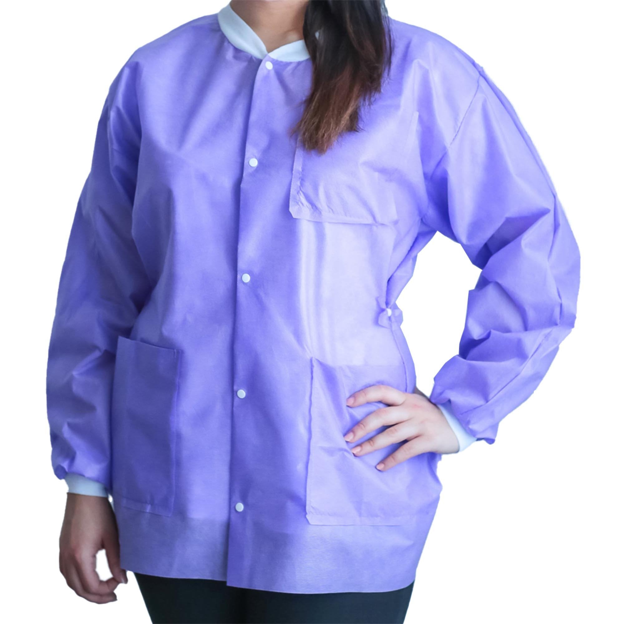 Lab Jacket FitMe™ Purple Medium Hip Length 3-Layer SMS Disposable (50 Units)