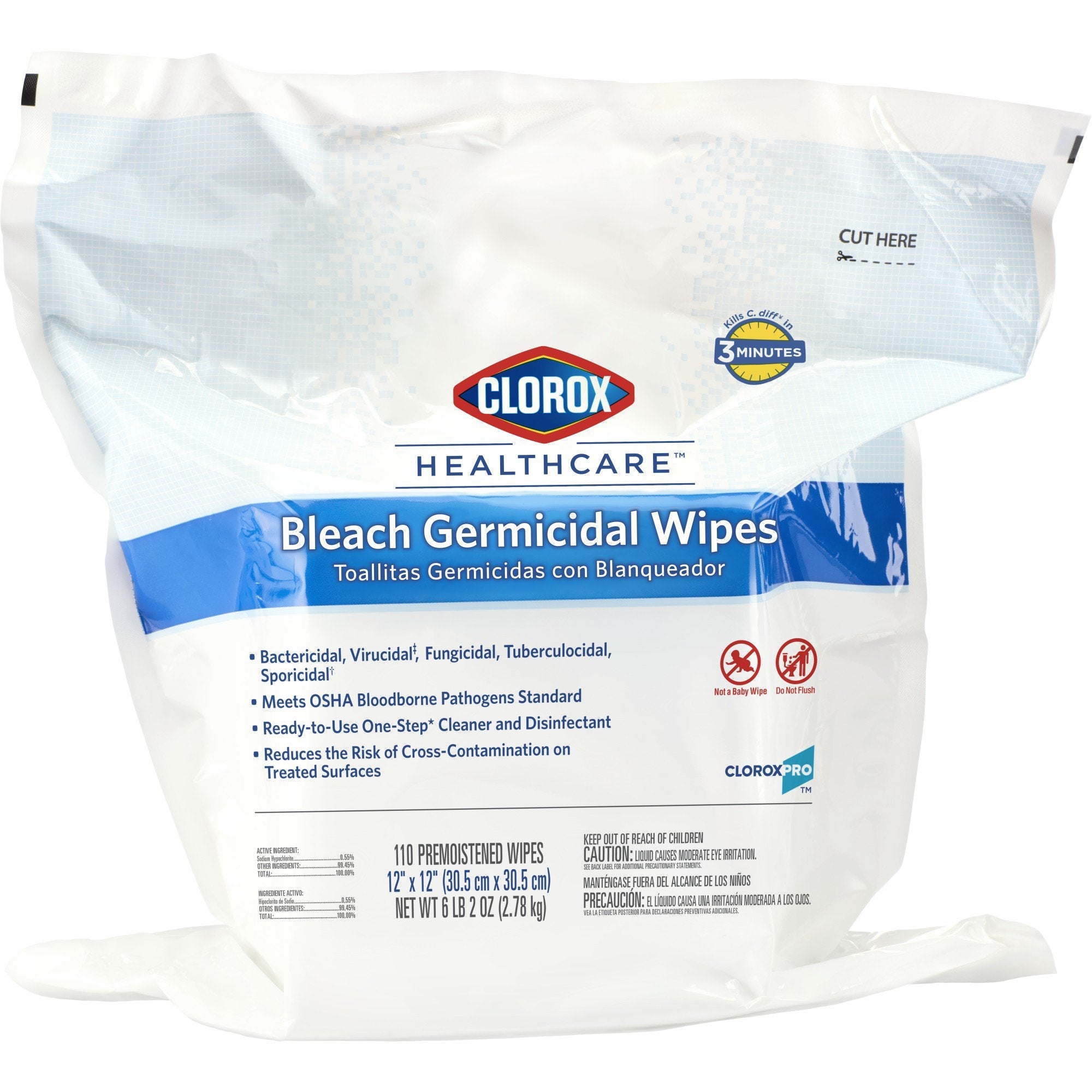 Clorox Healthcare® Bleach Germicidal Cleaner Wipes, 110 Count Refill (1 Unit)