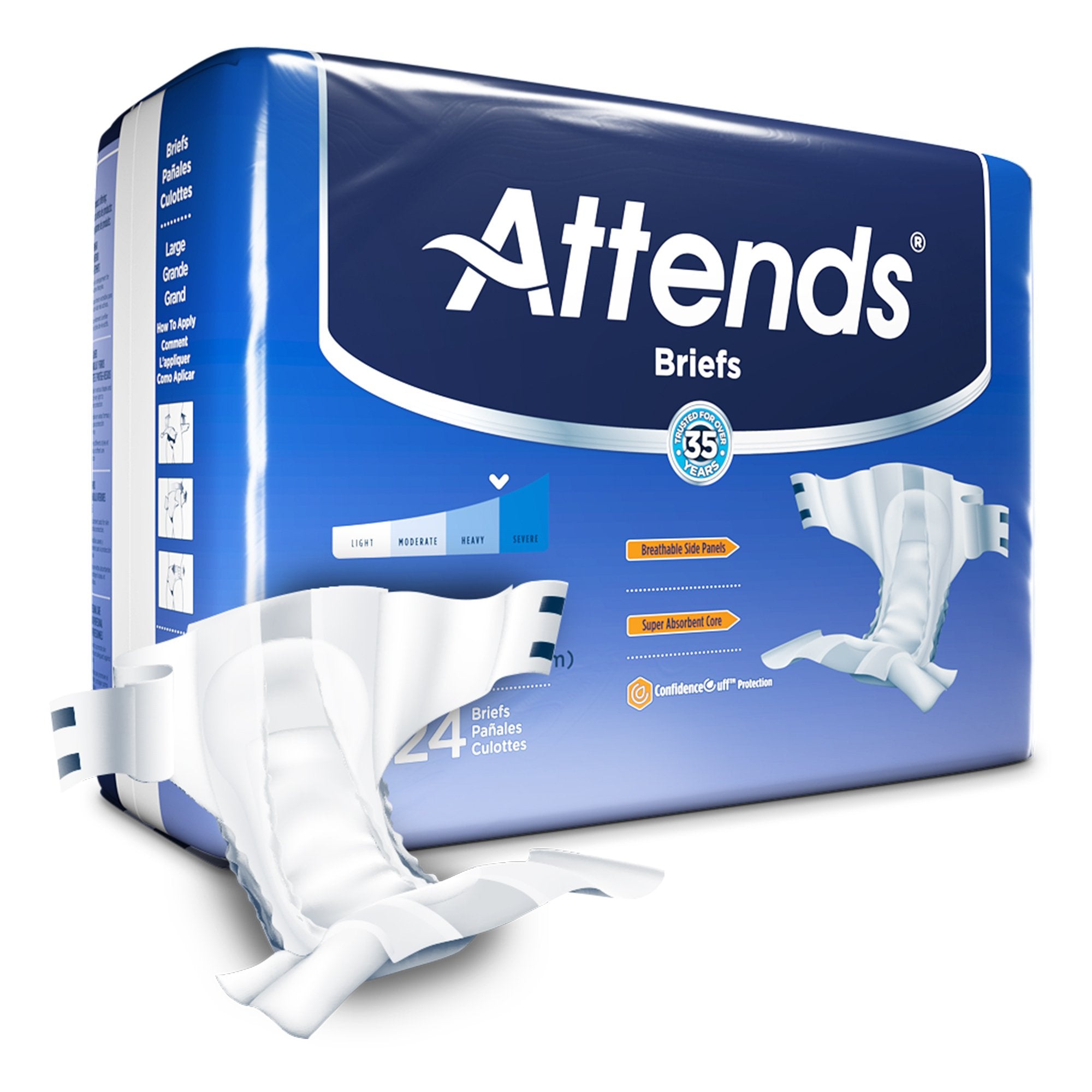 Attends Briefs Large, Heavy Absorbency Adult Incontinence Care, 72 Pack