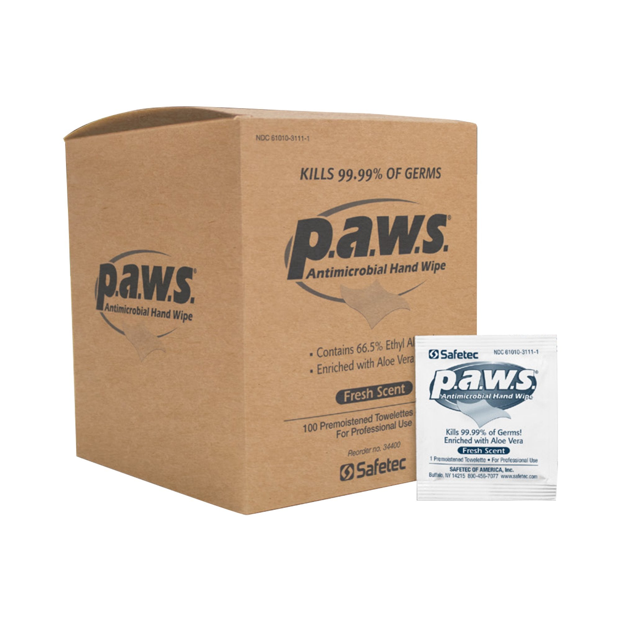 P.A.W.S. Hand Sanitizing Wipes, Individual Packets (100 Units)