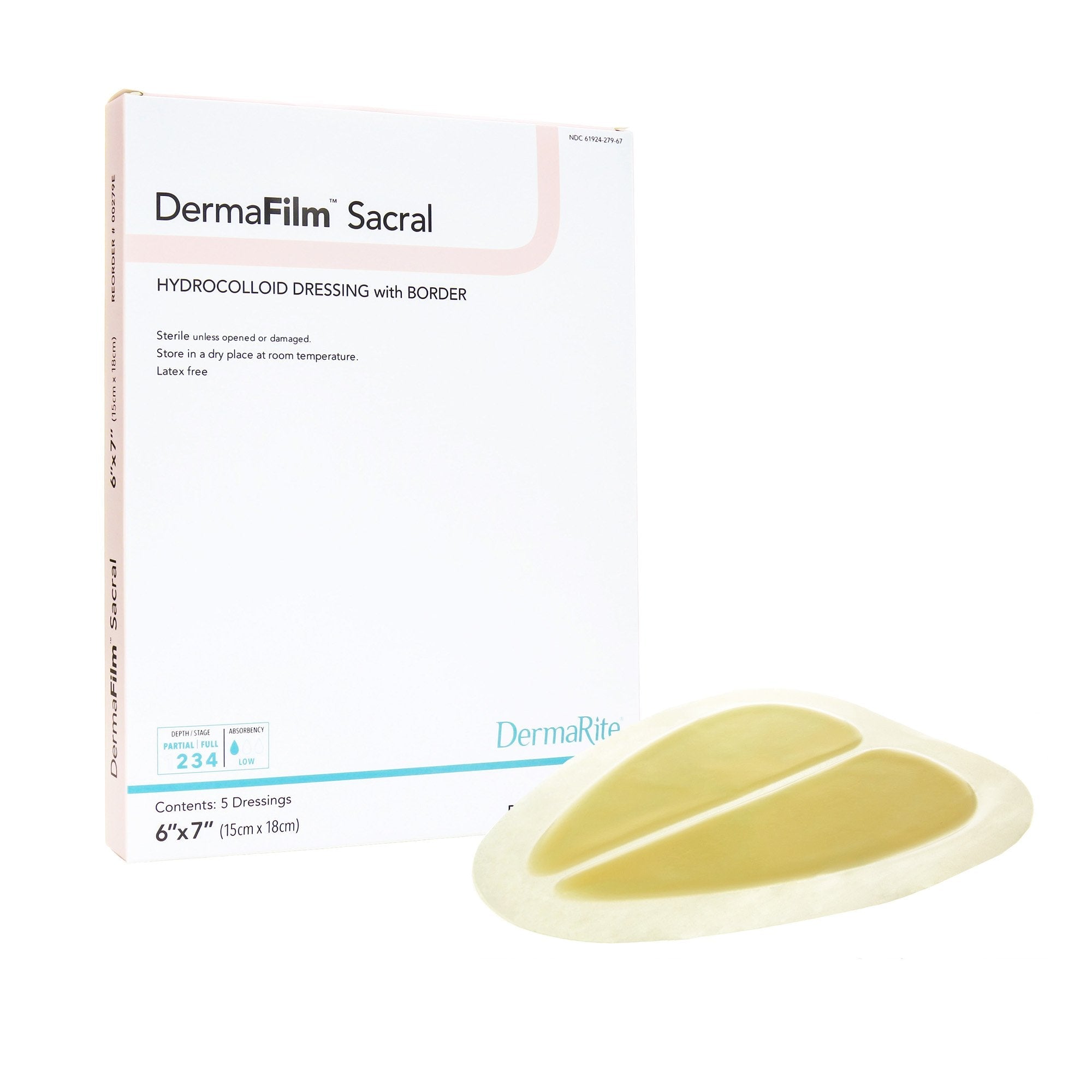 DermaFilm® Hydrocolloid Dressing, 6 x 7 Inch Sacral (5 Units)