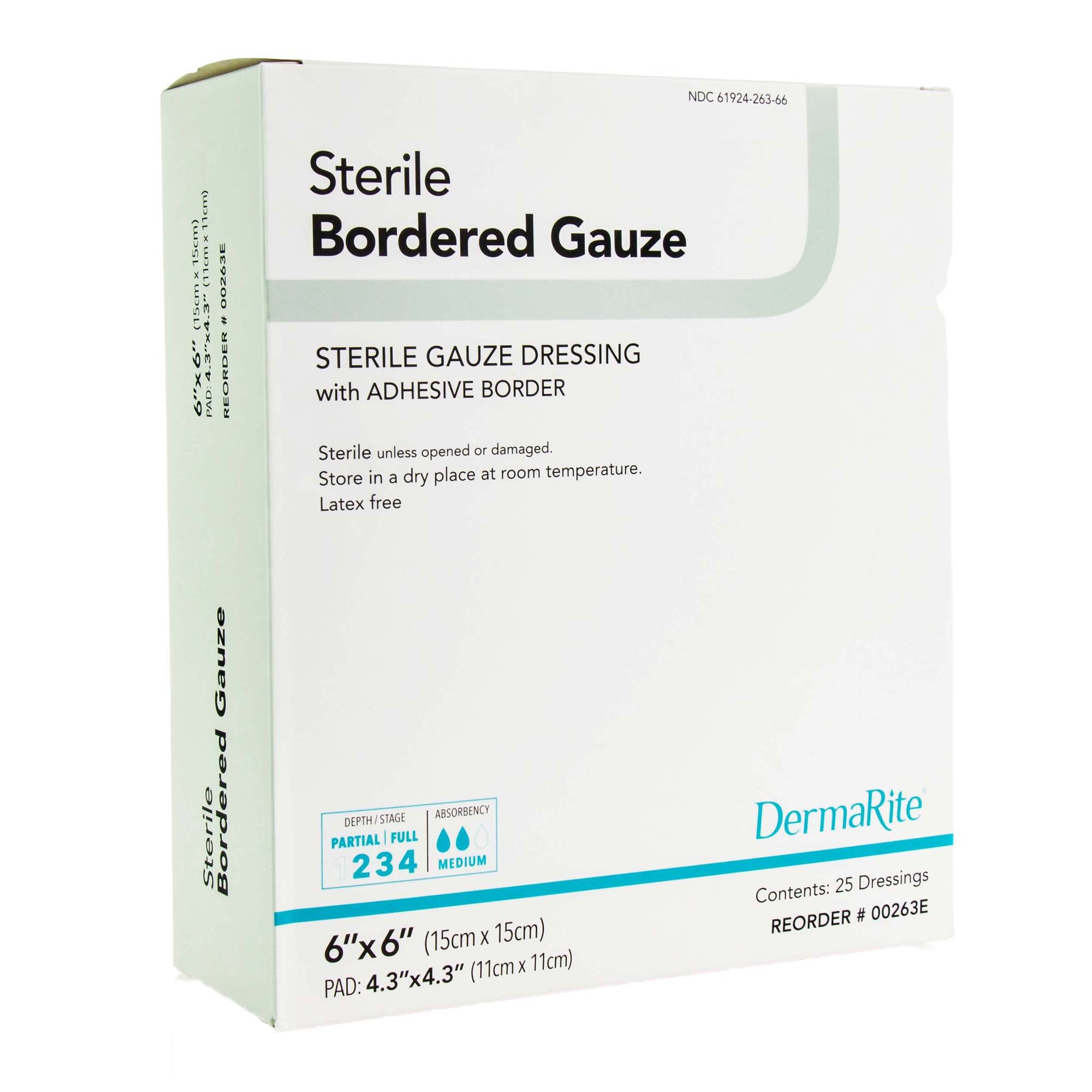 DermaRite® Bordered Gauze Adhesive Dressing, 6 x 6 Inch (25 Units)