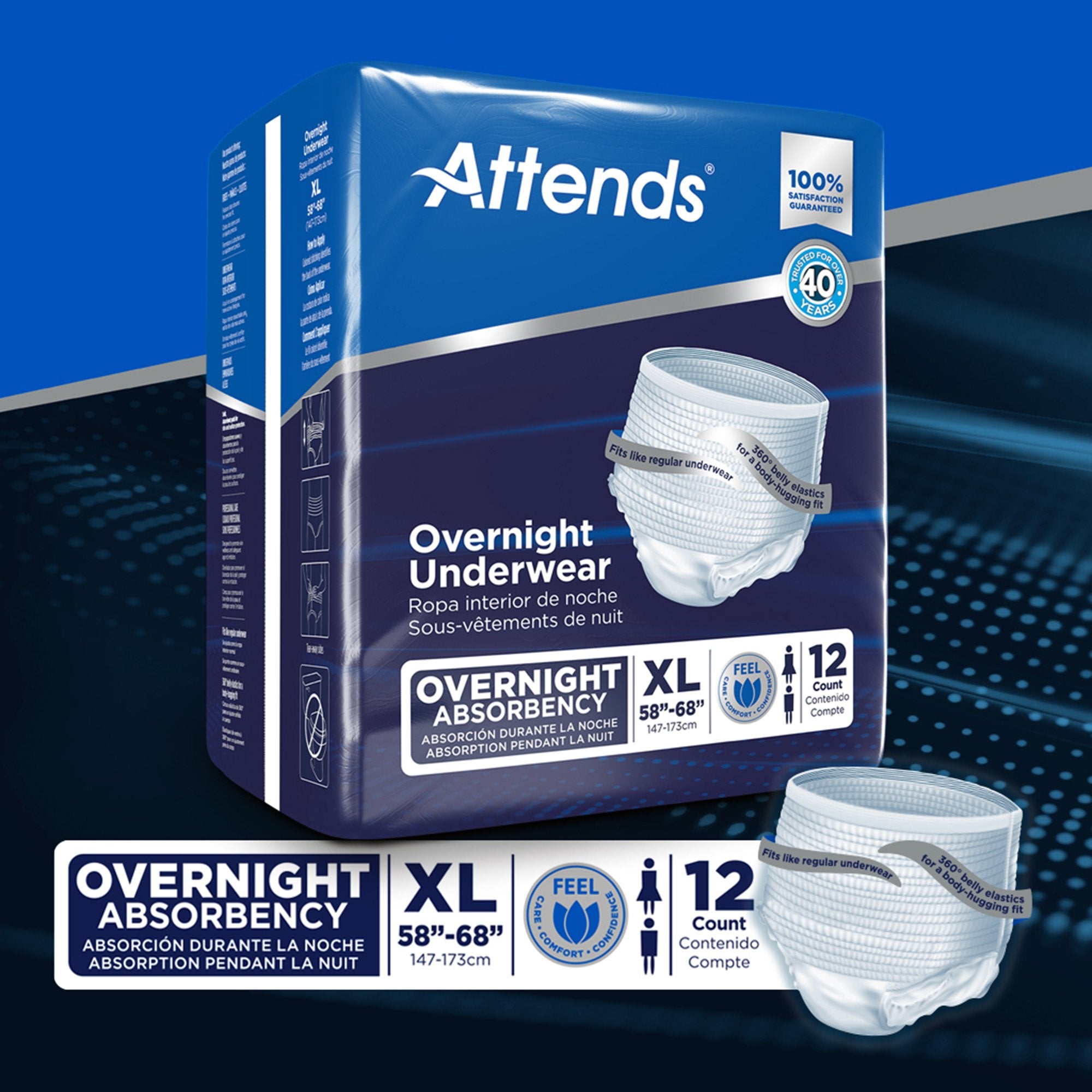 Attends® Overnight Underwear with Extended Wear Protection, X-Large (12 Units)