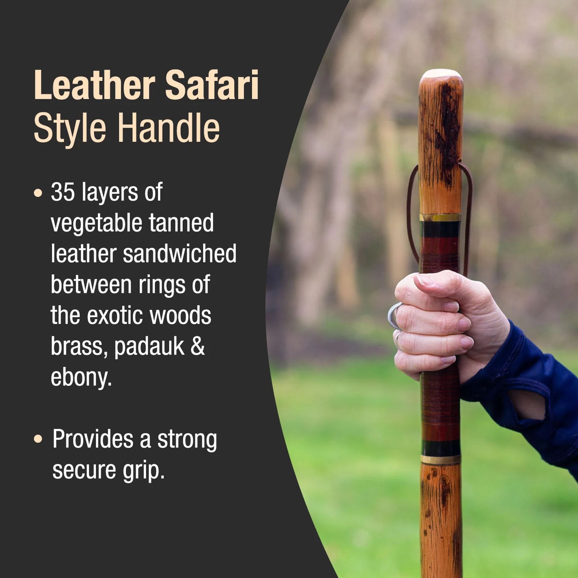 Brazos™ Exotic Leather Safari Hickory Rustic Walking Stick, 55-Inch (1 Unit)