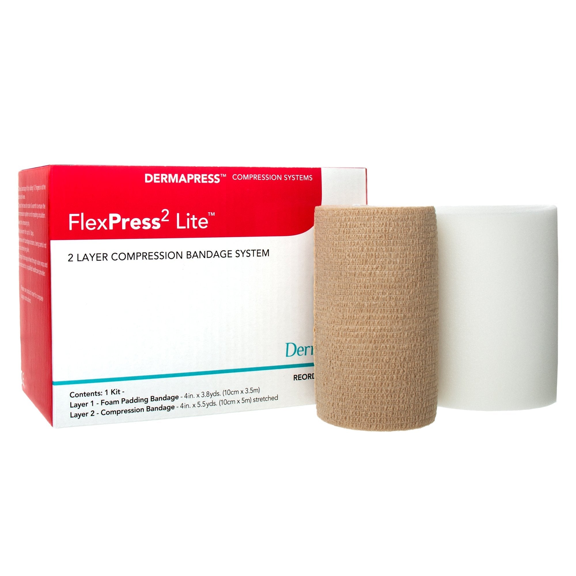 FlexPress2 Lite™ Self-adherent Closure 2 Layer Compression Bandage System, 4 Inch x 3-4/5 Yard / 4 Inch x 5-1/2 Yard (1 Unit)