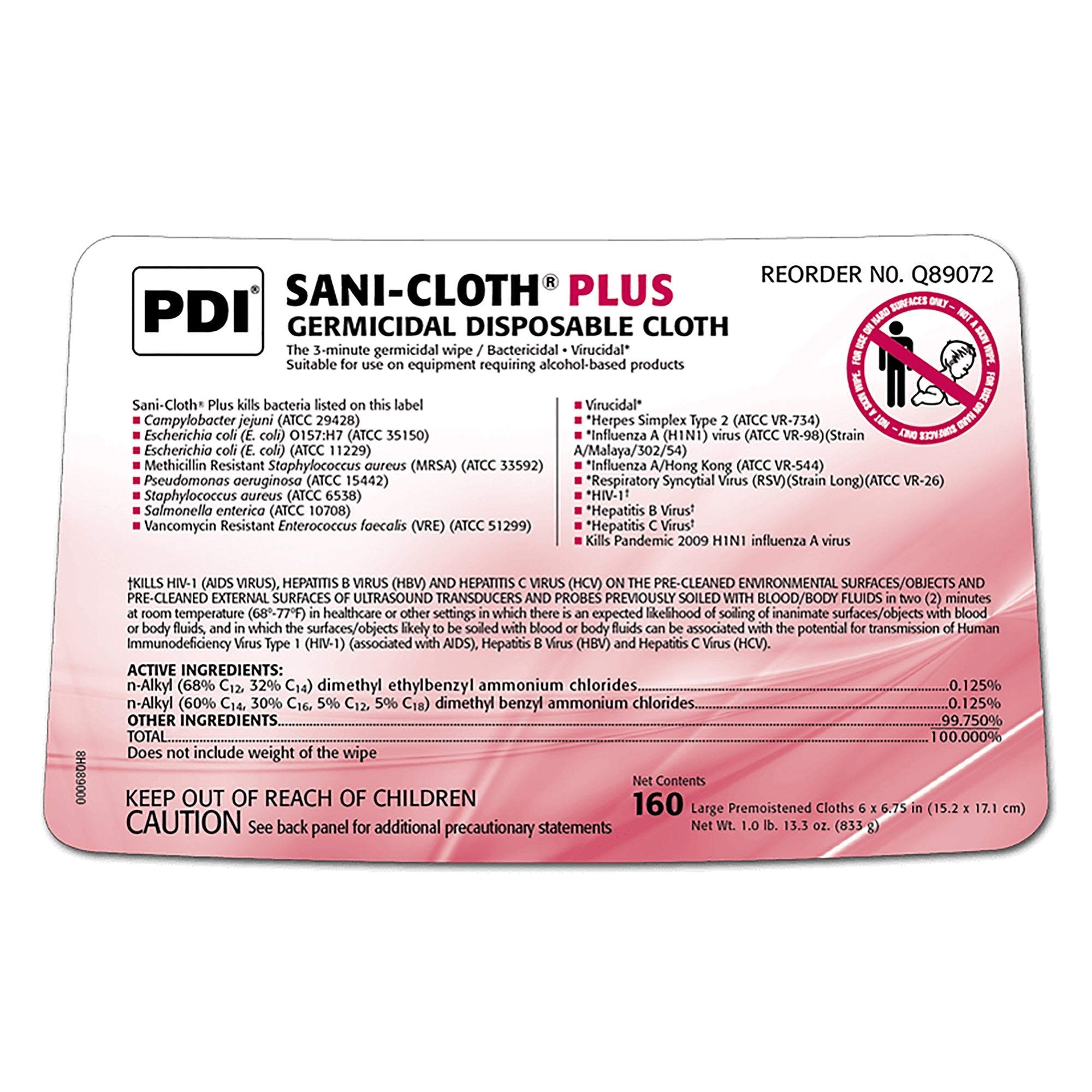 Sani-Cloth Plus Germicidal Wipes, Disinfectant Cleaner, 160ct Canister