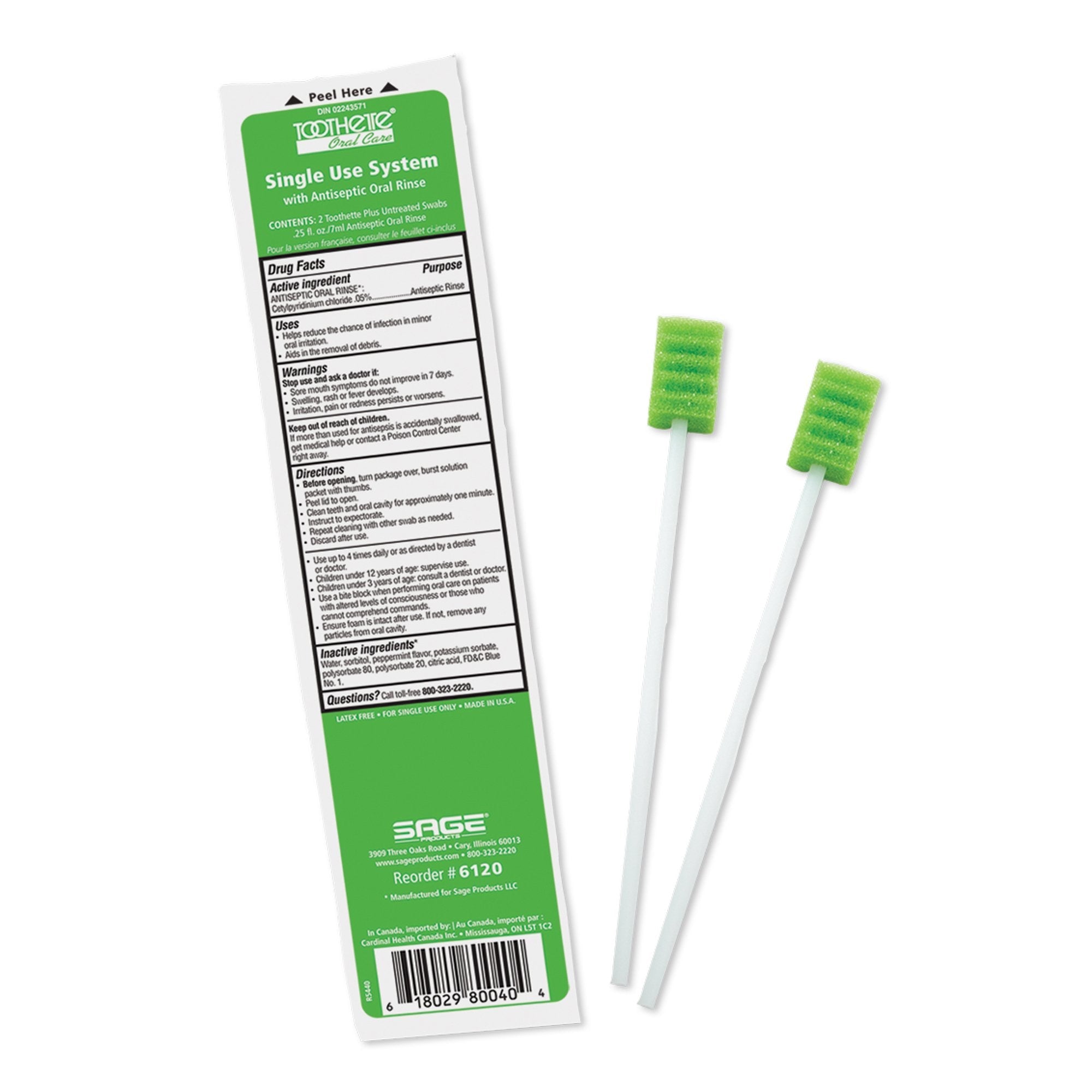 Sage Oral Swabstick Toothette Plus Foam Tip, Cetylpyridinium Chloride .05% (1 Unit)