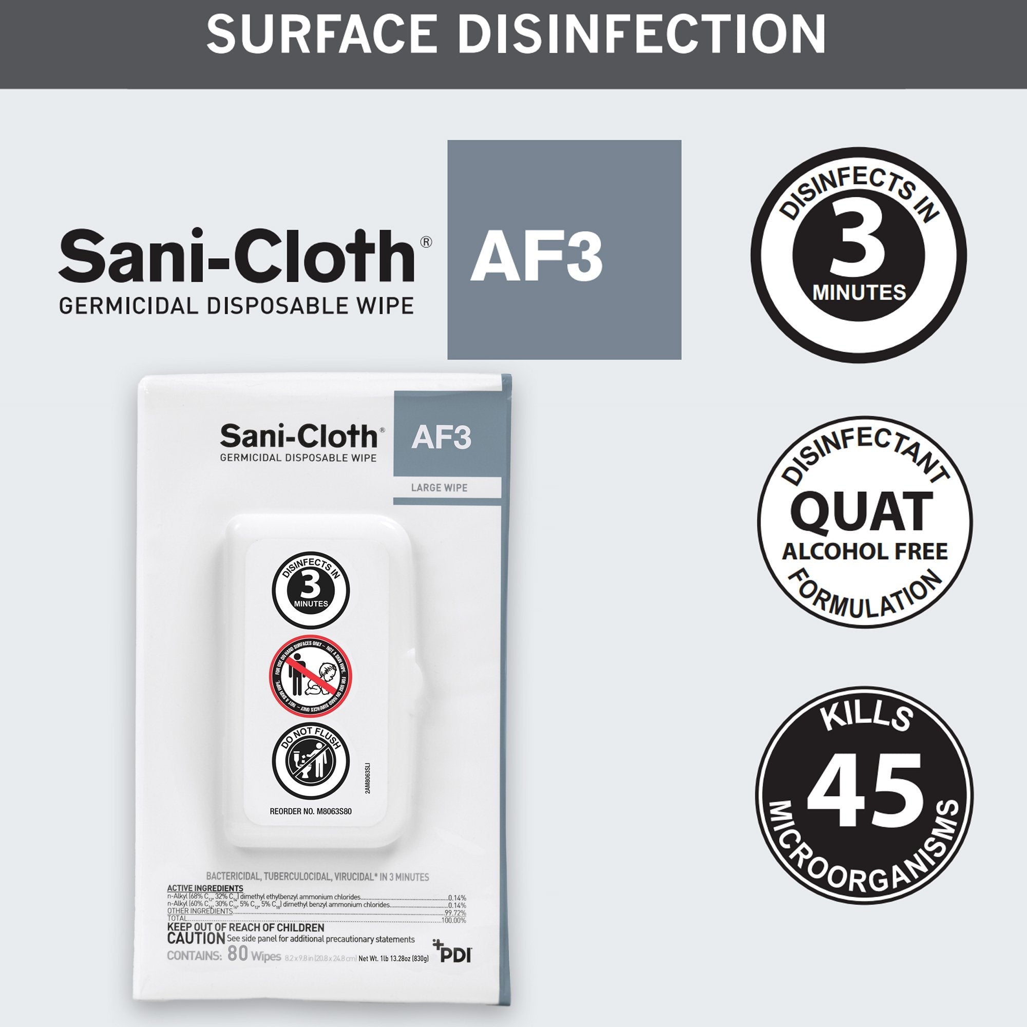 Sani-Cloth® AF3 Surface Disinfectant Cleaner, 80 Count Portable Pack (80 Units)