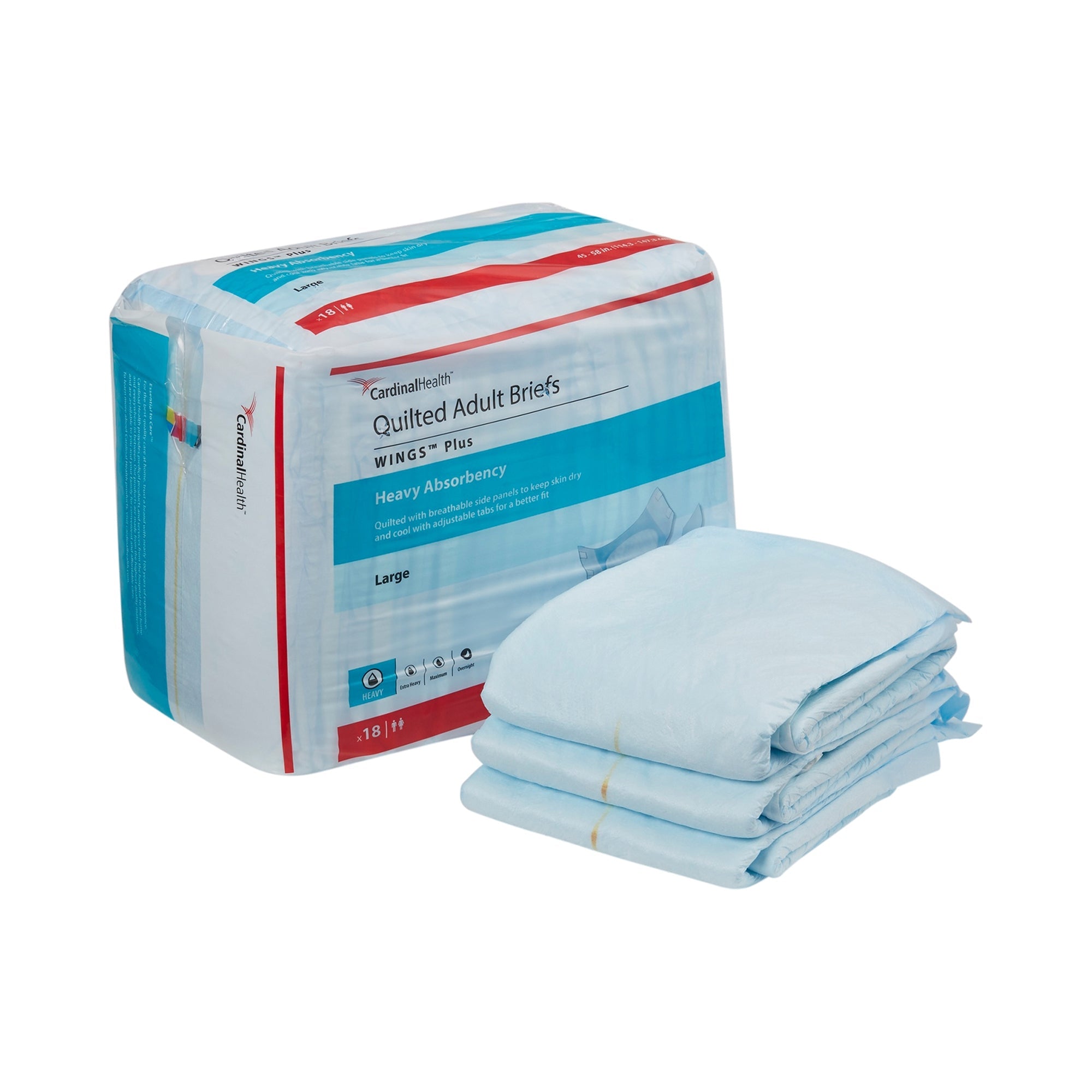 Wings™ Plus Quilted Large Briefs - Heavy Absorbency Incontinence Aid (4 Pack)