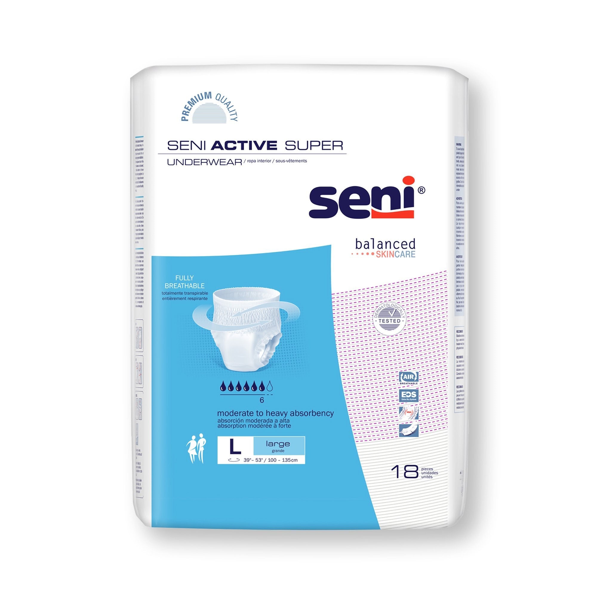 Seni® Active Super Moderate to Heavy Absorbent Underwear, Large (72 Units)