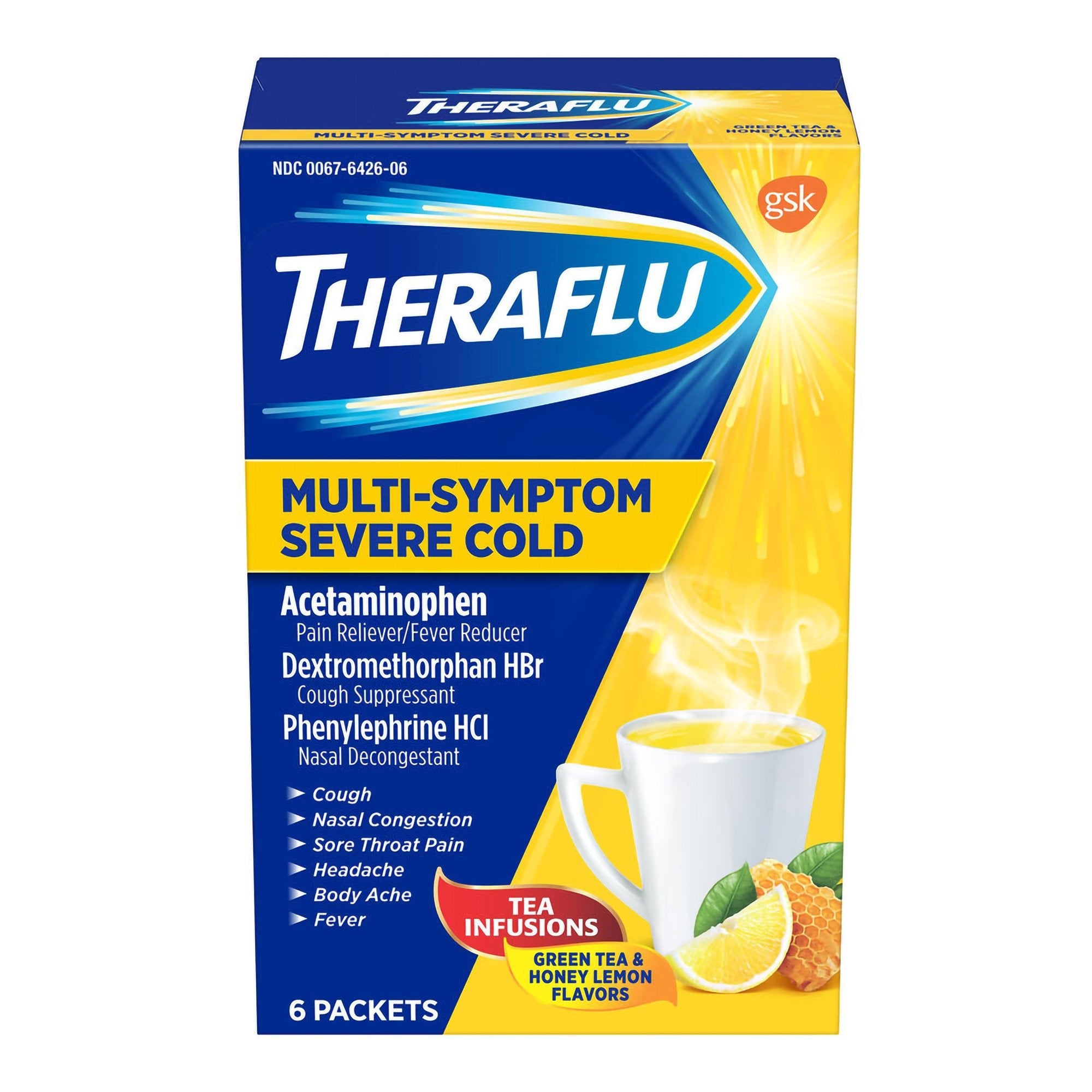 Cold and Cough Relief Theraflu® Multi-Symptom Severe Cold 500 mg - 20 mg - 10 mg Strength Powder 6 per Box (6 Units)