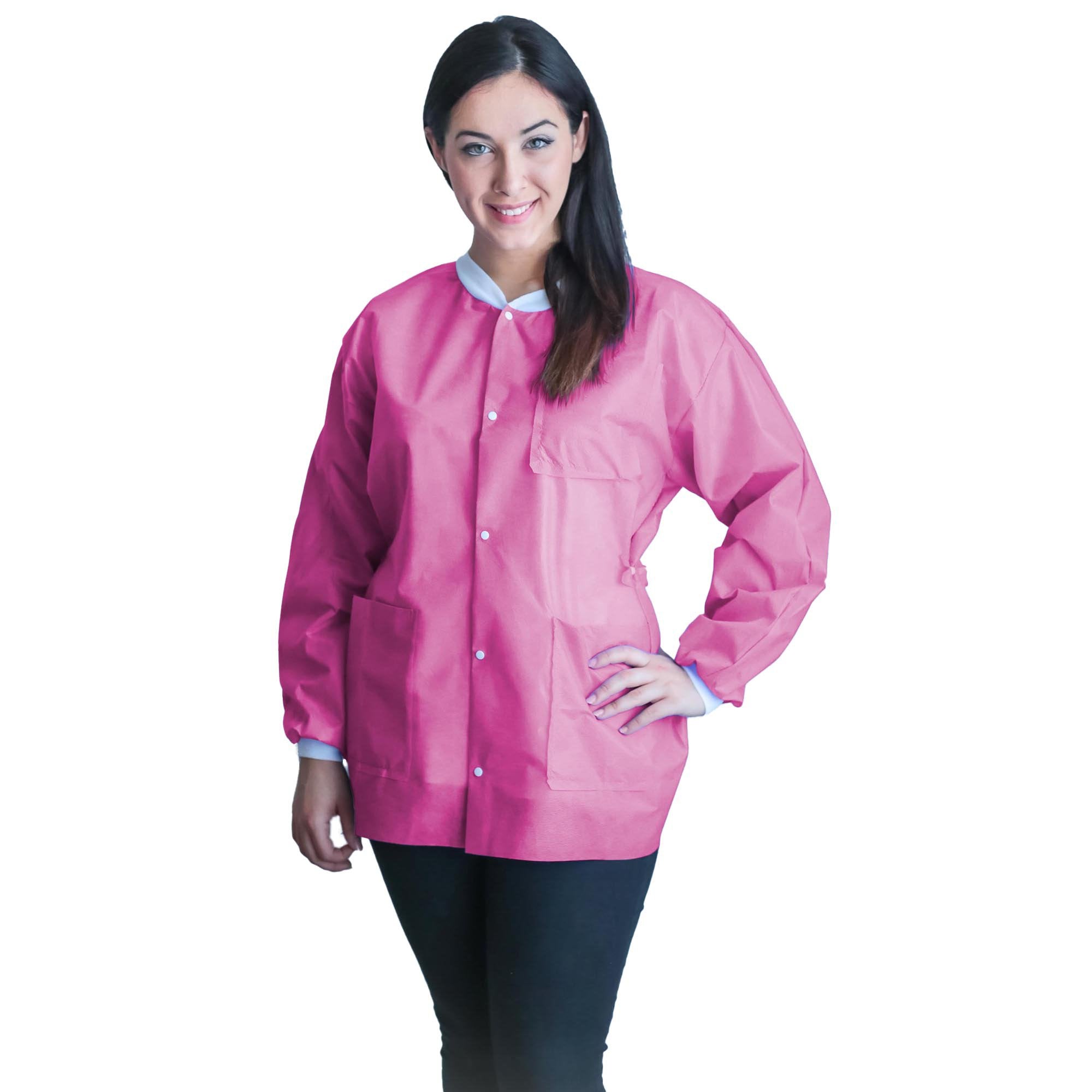 Lab Jacket FitMe™ Raspberry Pink Small Hip Length 3-Layer SMS Disposable (50 Units)