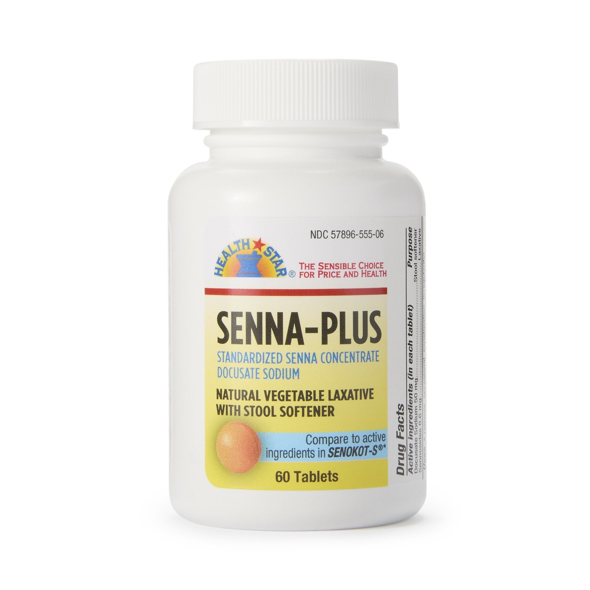 Health*Star® Stool Softener with Senna - 60 Tablets for Constipation Relief