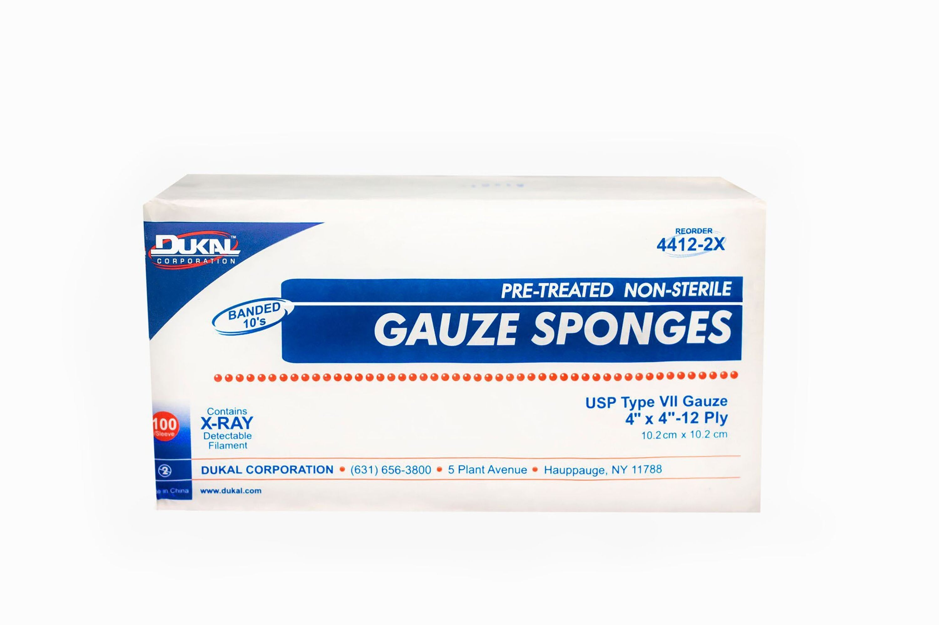 Dukal™ USP Type VII X-Ray Detectable Gauze Sponge, 4 x 4 Inch (100 Units)