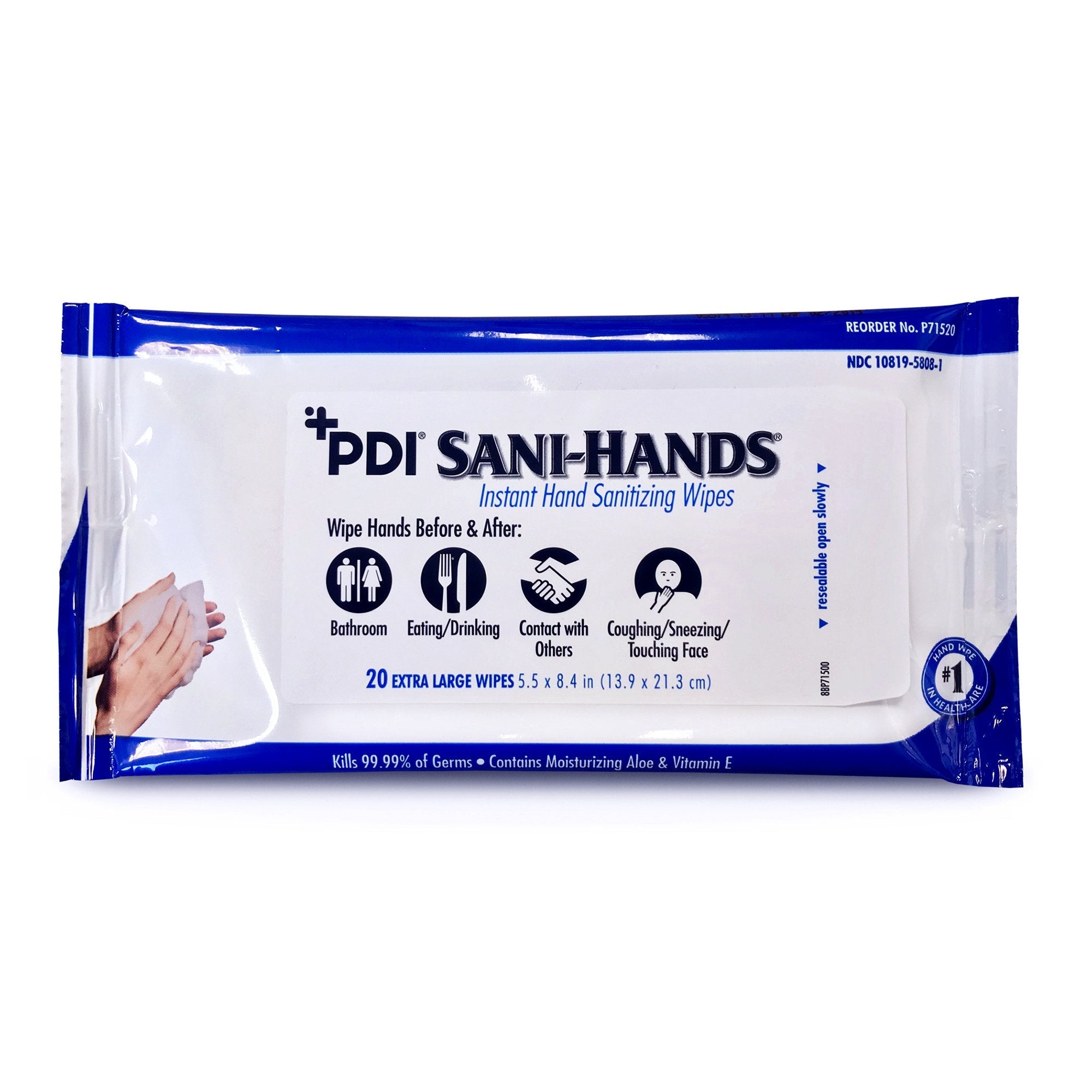 Sani-Hands Hand Sanitizing Wipes, Ethyl Alcohol, Scented, 5½ x 8.4 Inch Soft Pack (1 Unit)