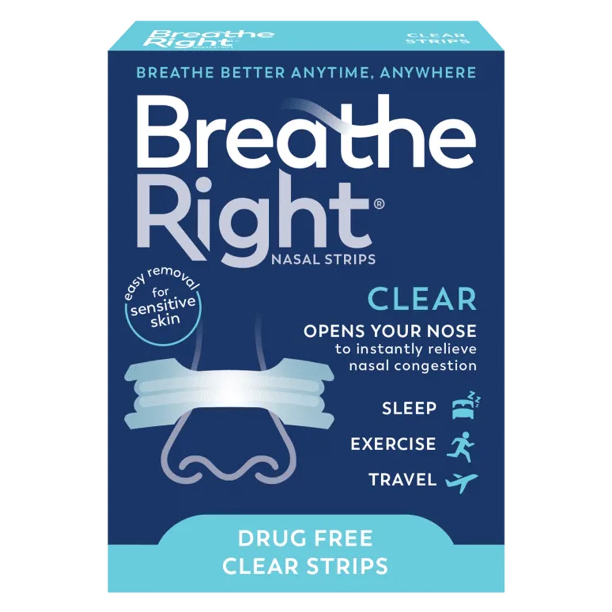 Breathe Right Nasal Strips Clear for Sensitive Skin, Large (30 Units)