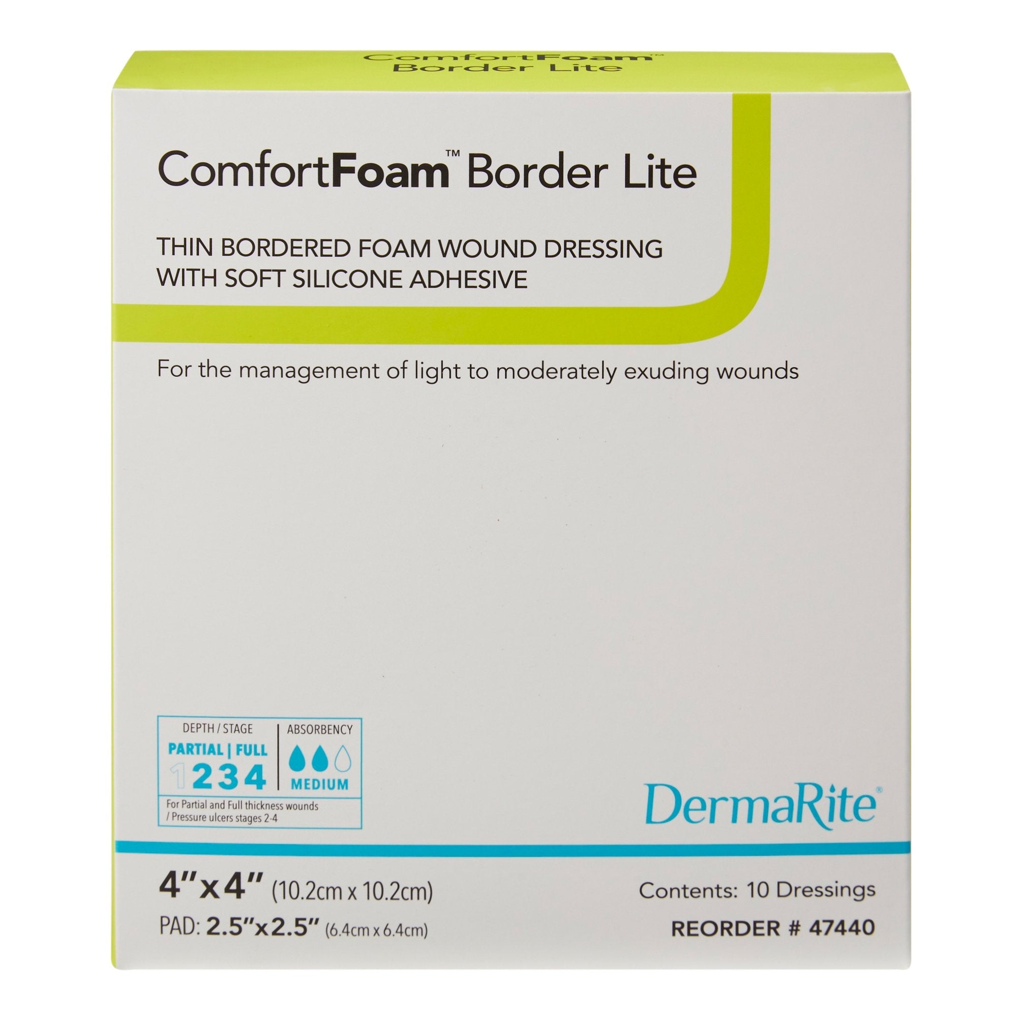 ComfortFoam™ Border Lite Silicone Adhesive with Border Thin Silicone Foam Dressing, 4 x 4 Inch (10 Units)