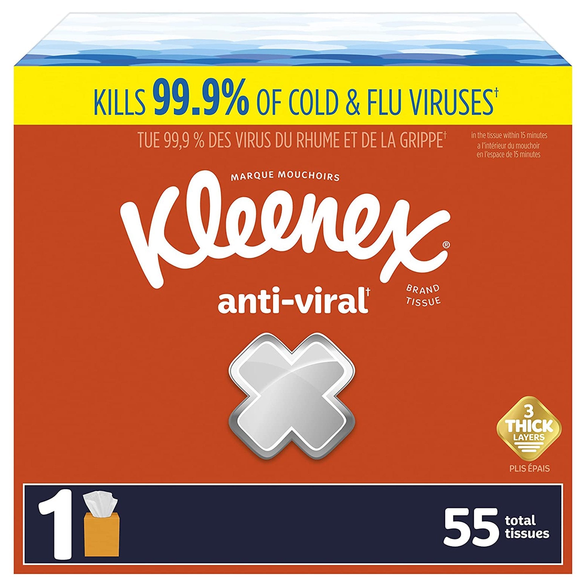 Kleenex® Anti-Viral Facial Tissue White 8-1/5 X 8-1/5 Inch 55 Count (55 Units)