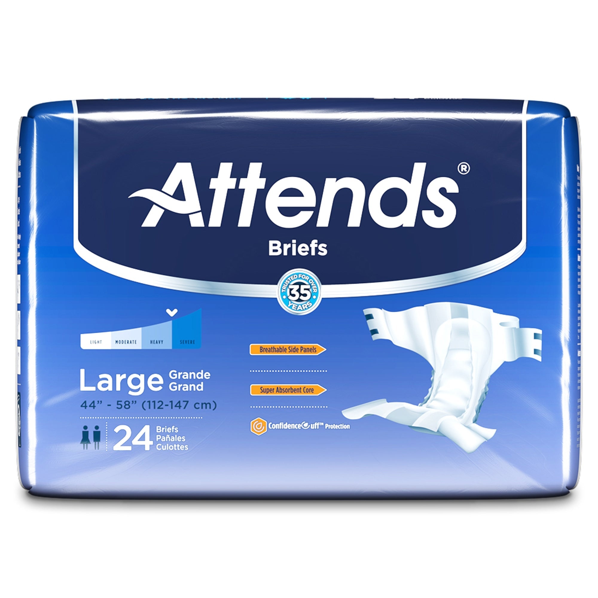 Attends Briefs Large Size - Adult Heavy Absorbency Disposable Diapers, 24 Pack