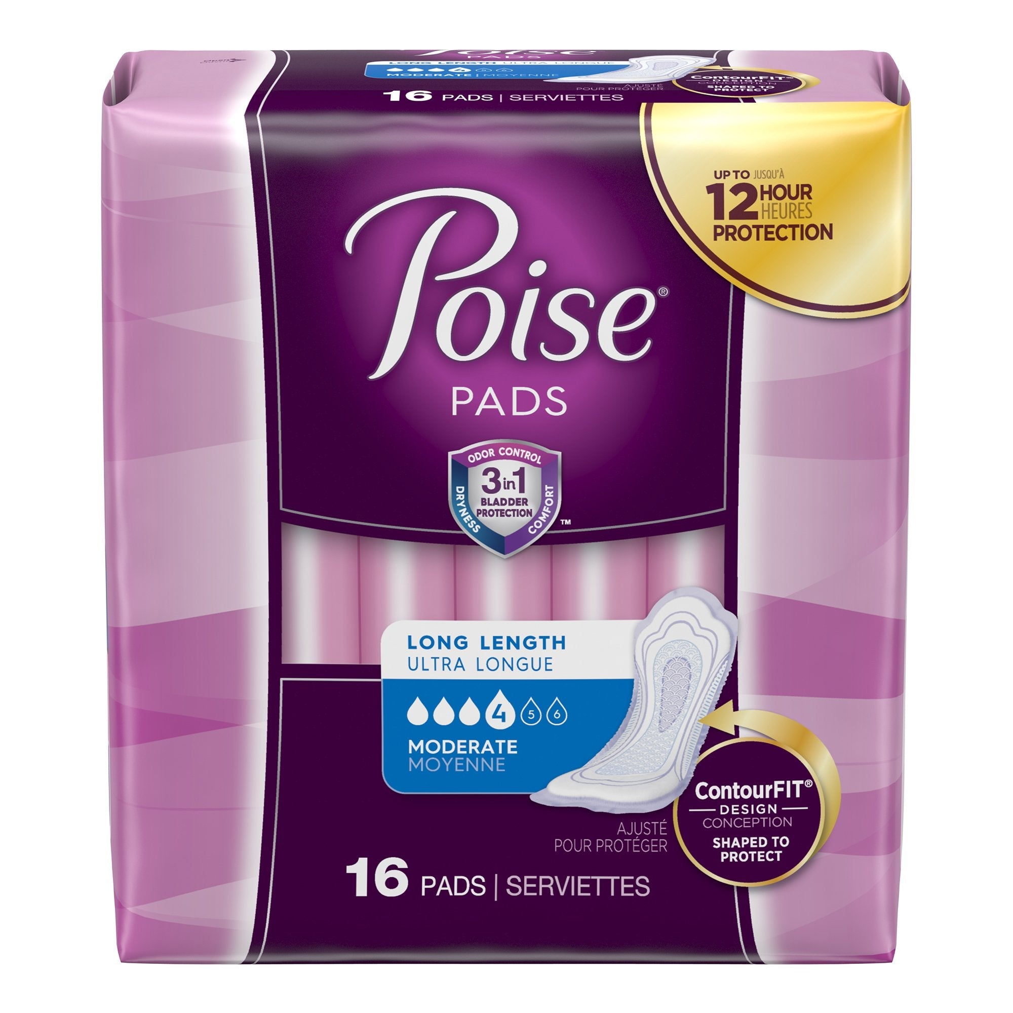 Poise Bladder Control Pads, Adult Women, Moderate Absorbency, Disposable, 12.4" Length (96 Units)