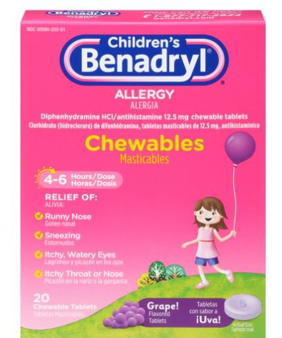 Benadryl Children's Allergy Chewable Tablets, Grape Flavor (20 Units)