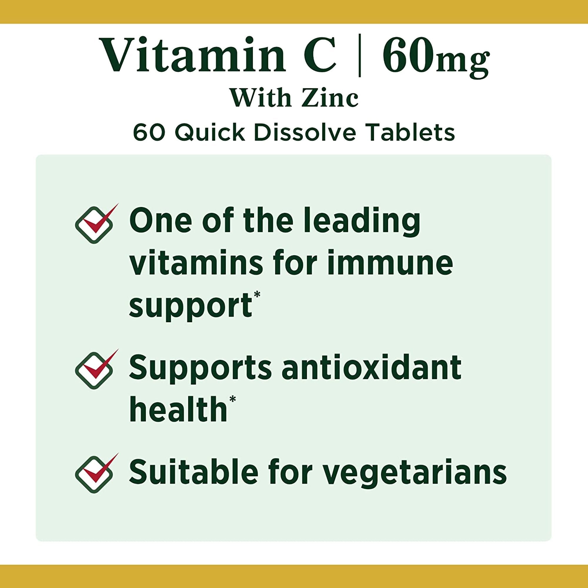 Vitamin C Supplement + Zinc Nature's Bounty® Tablet 60 per Bottle (1 Unit)