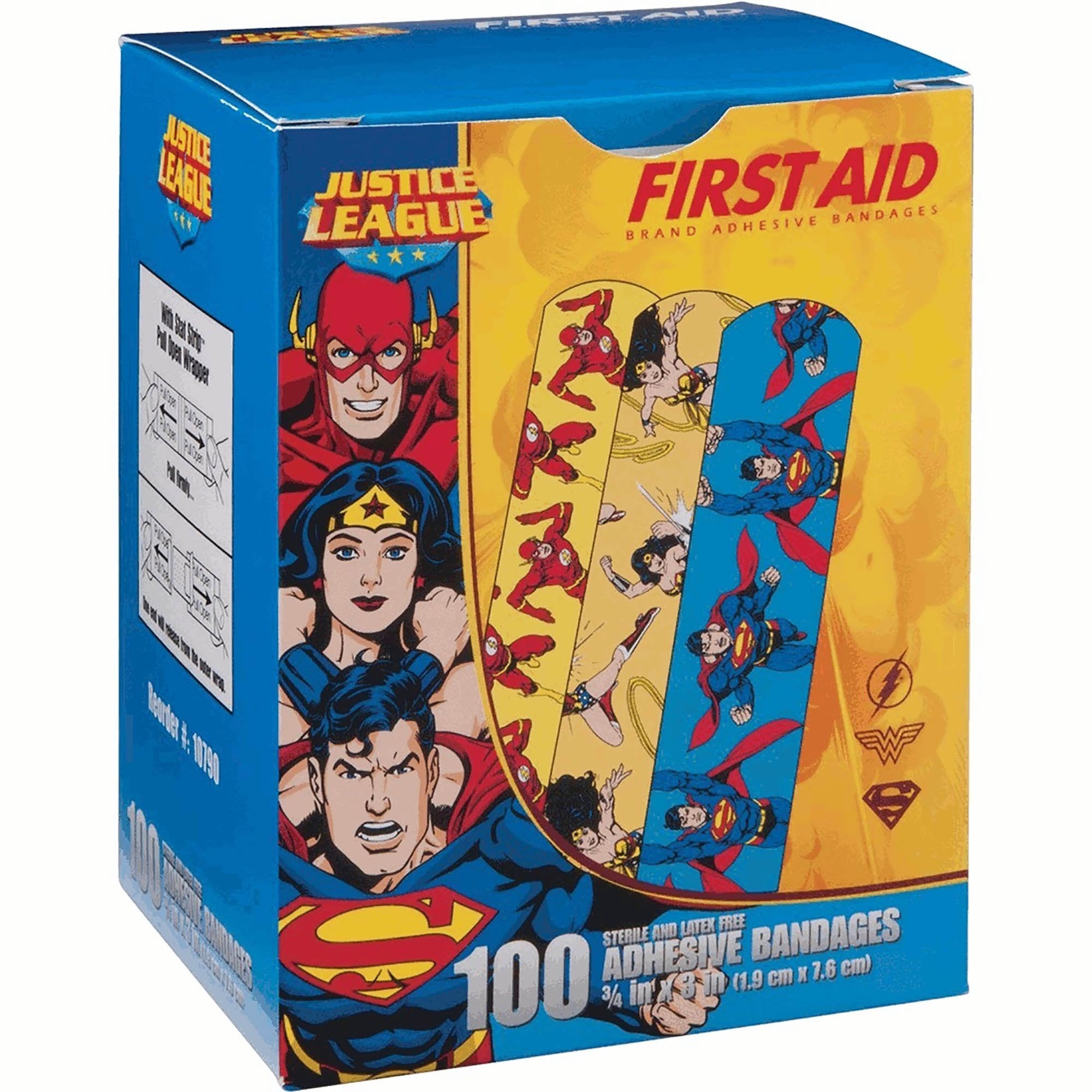 American® White Cross Stat Strip® Superman/Wonder Woman/Flash Kid Design Adhesive Strip, ¾ x 3 Inch (1 Unit)