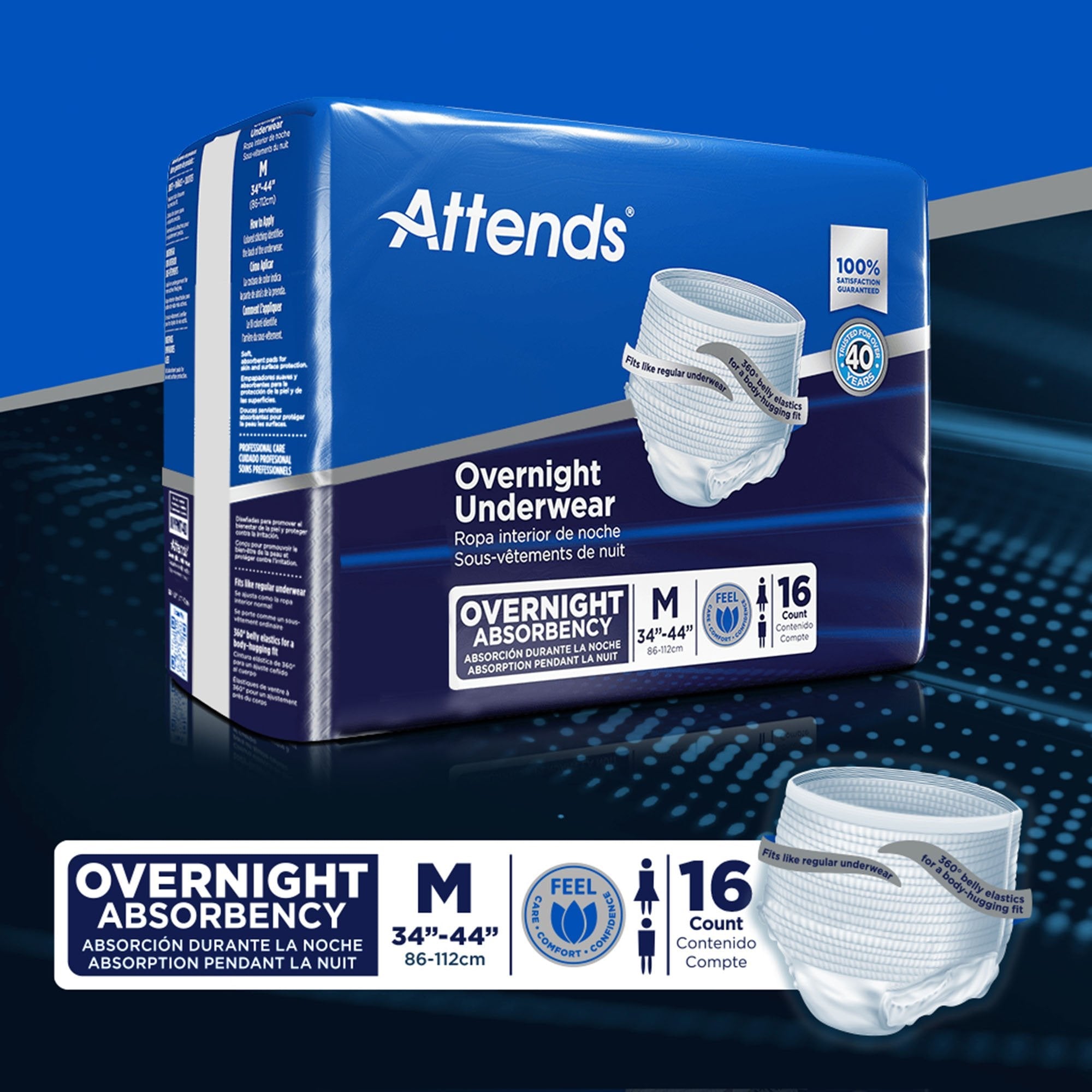 Attends® Overnight Underwear with Extended Wear Protection, Medium (16 Units)