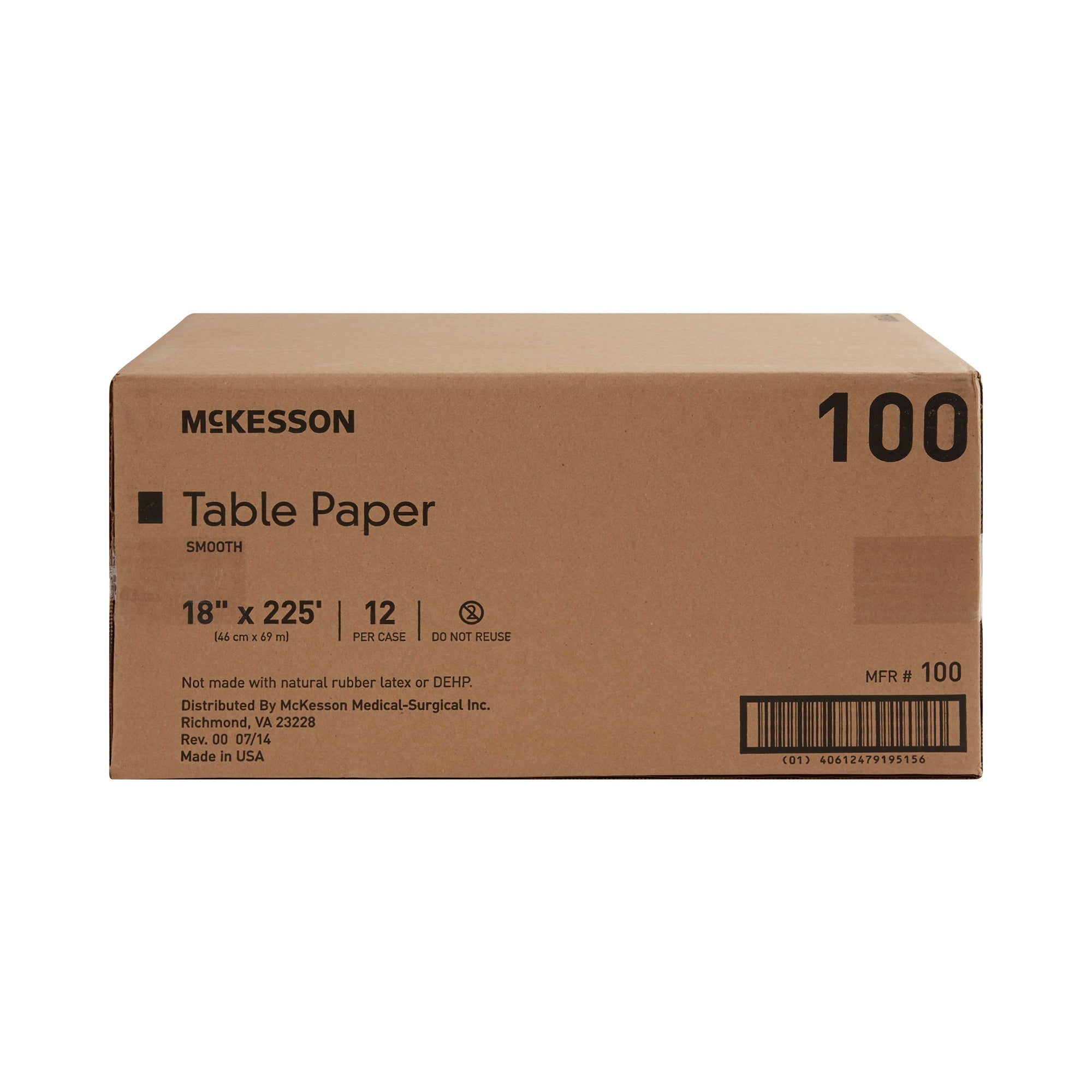 McKesson Smooth Table Paper Rolls, 18" x 225 ft, White, Bulk Pack - 12 Units