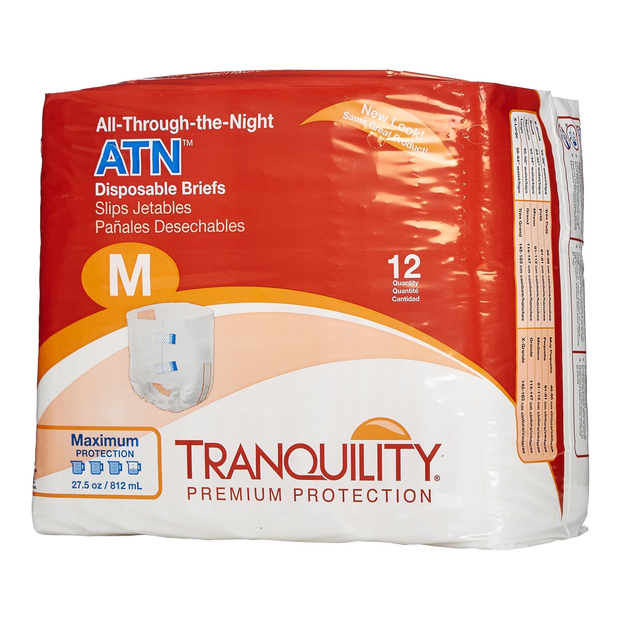 Tranquility® ATN Incontinence Briefs, Medium - 34oz Absorbency (12 Pack)