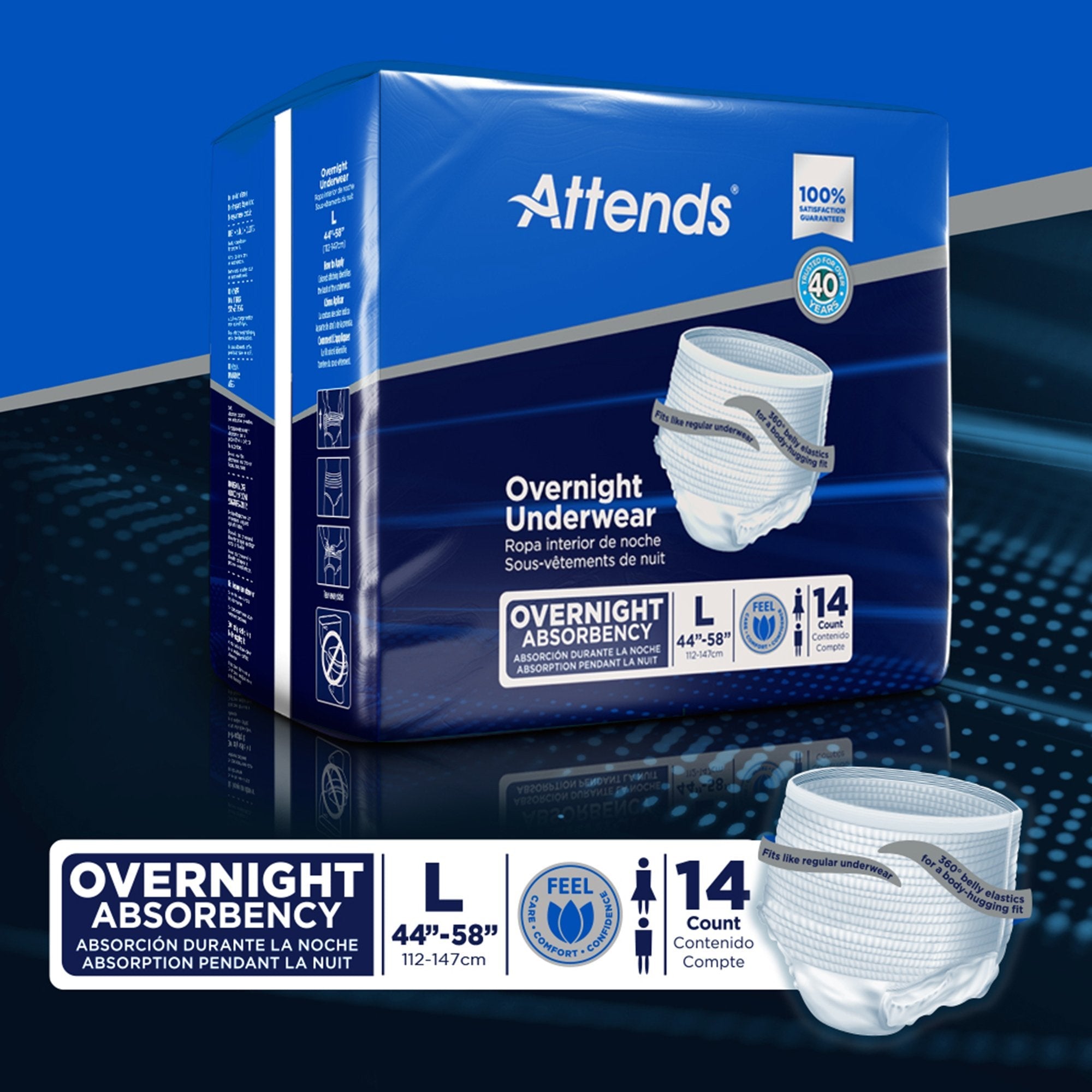 Attends® Overnight Underwear with Extended Wear Protection, Large (14 Units)