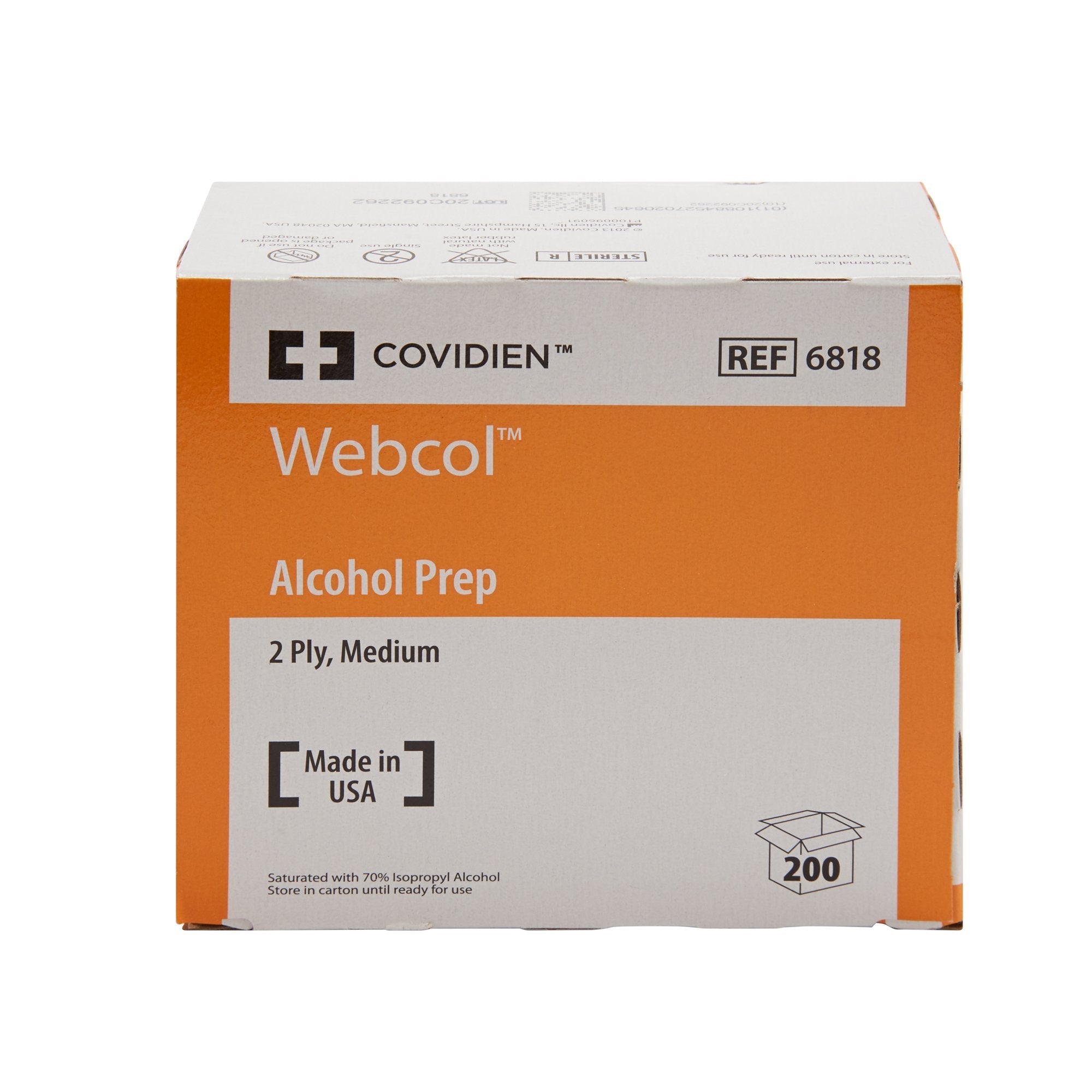 Webcol™ Alcohol Prep Pads - 70% Isopropyl, Sterile, Medium Size (200 Units)