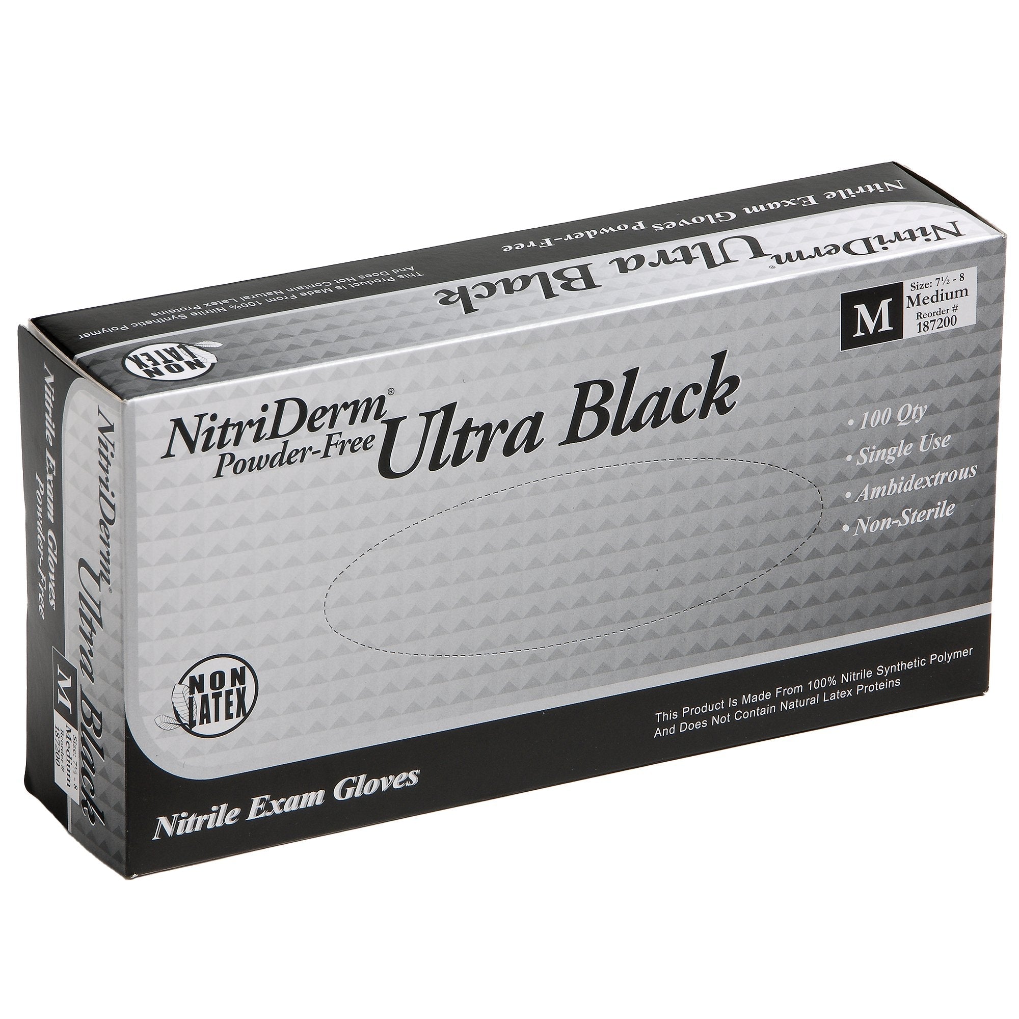 NitriDerm® Ultra Black Nitrile Exam Glove, Medium, Black (1000 Units)